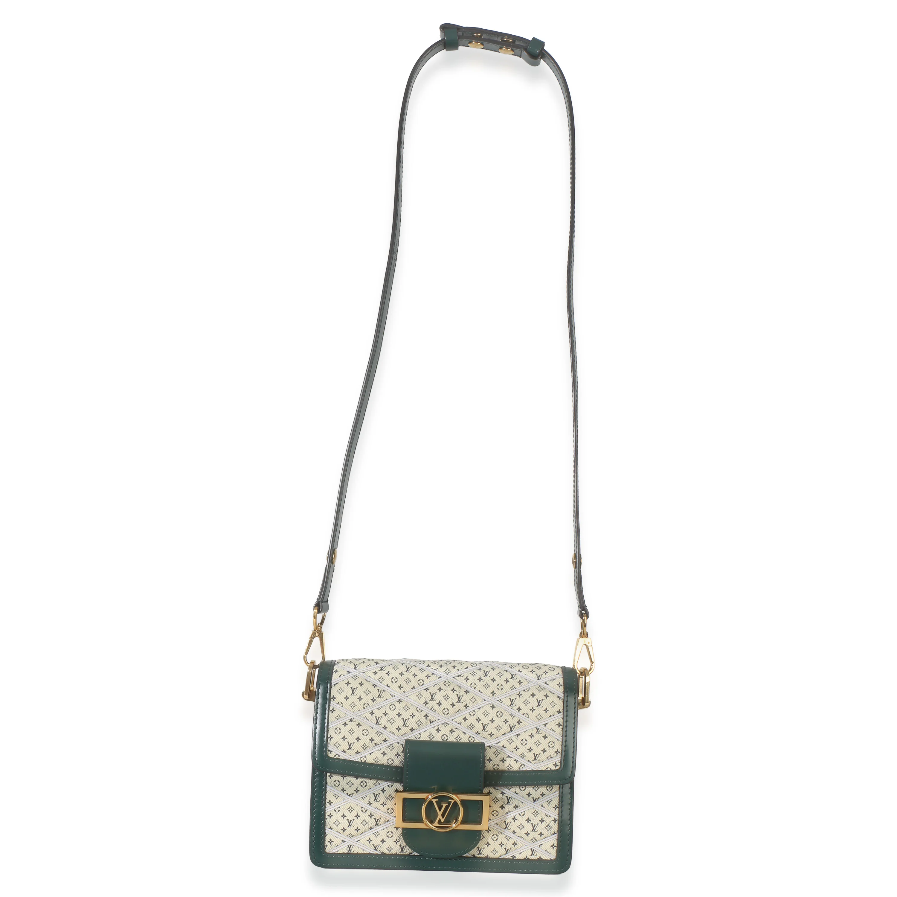 Green Quilted Denim Printed Monogram Mini Dauphine - Image 8