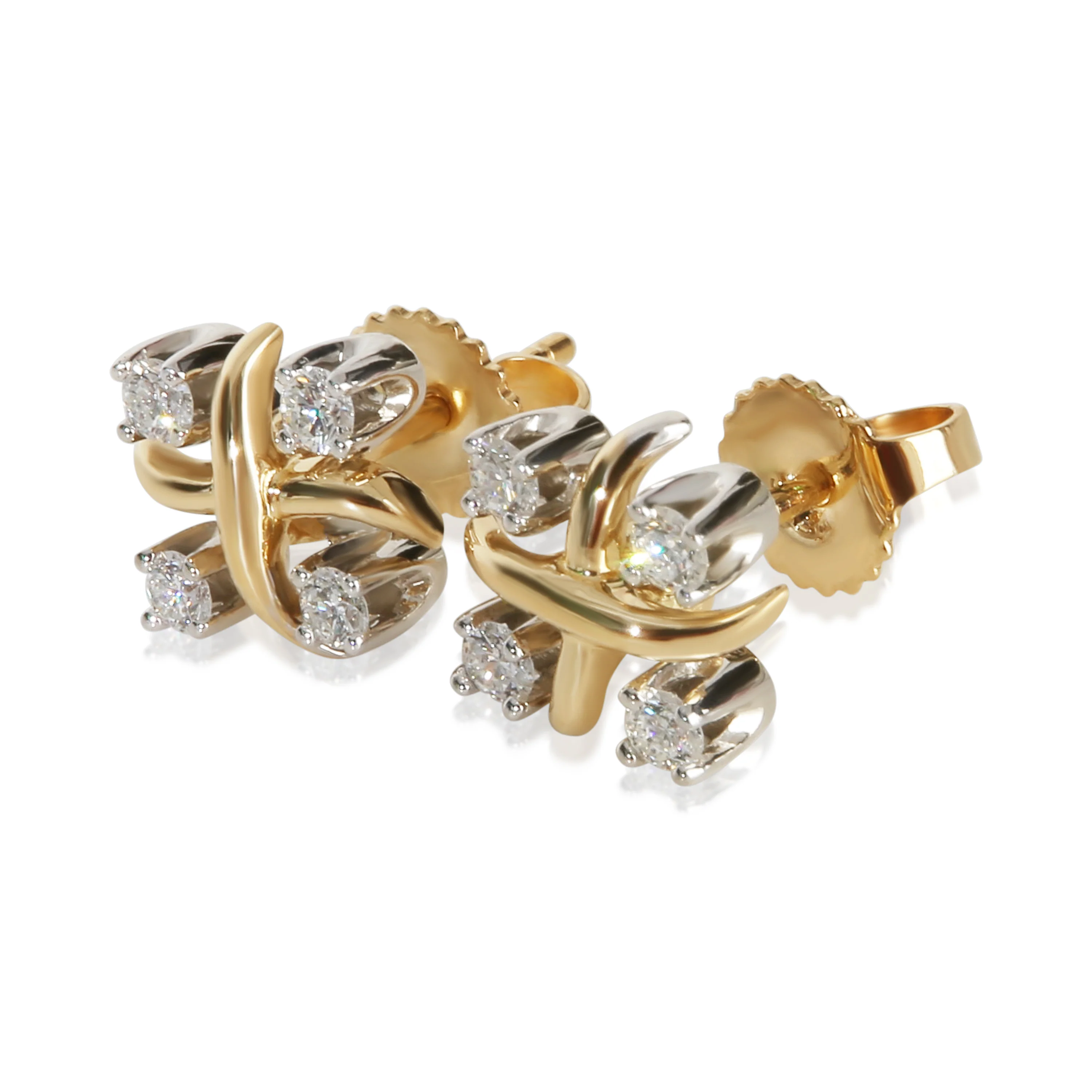 Yellow Gold & Platinum Diamond Sixteen Stone Earrings - Image 2