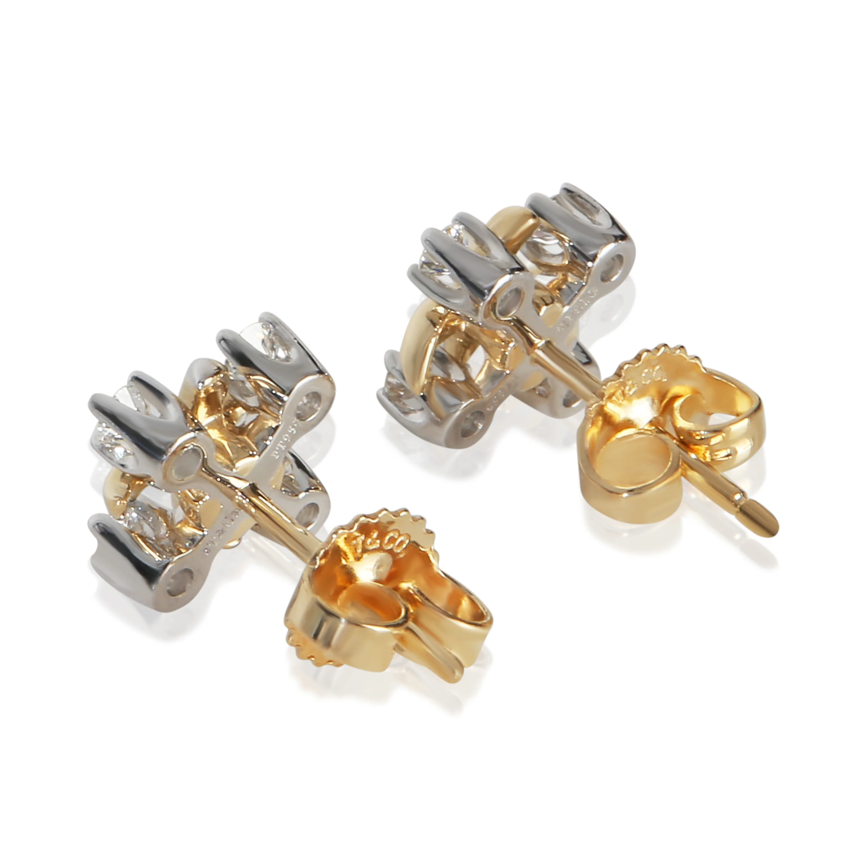 Yellow Gold & Platinum Diamond Sixteen Stone Earrings - Image 3