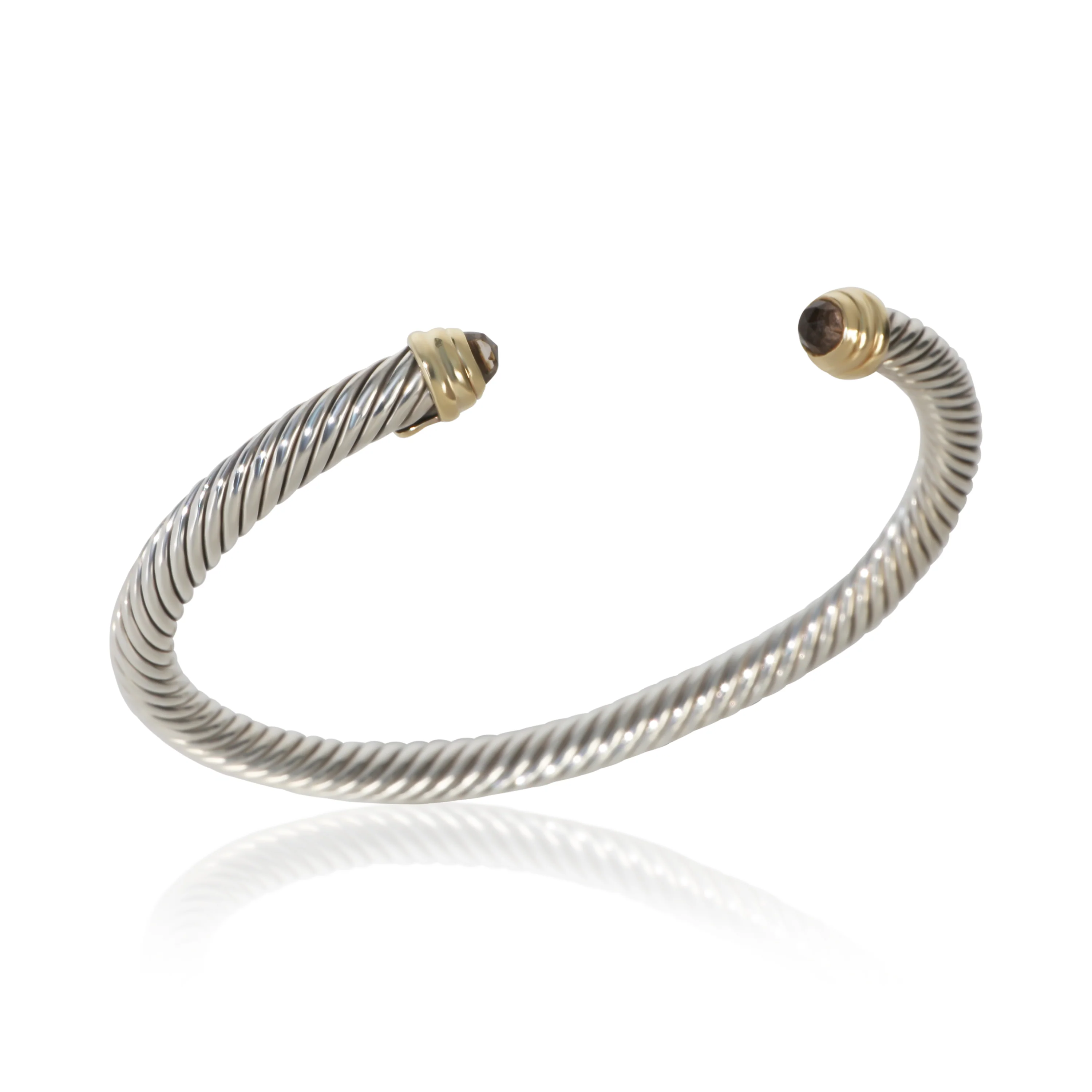Yellow Gold & Sterling Silver Smokey Quartz Cable Classic Bracelet - Image 4