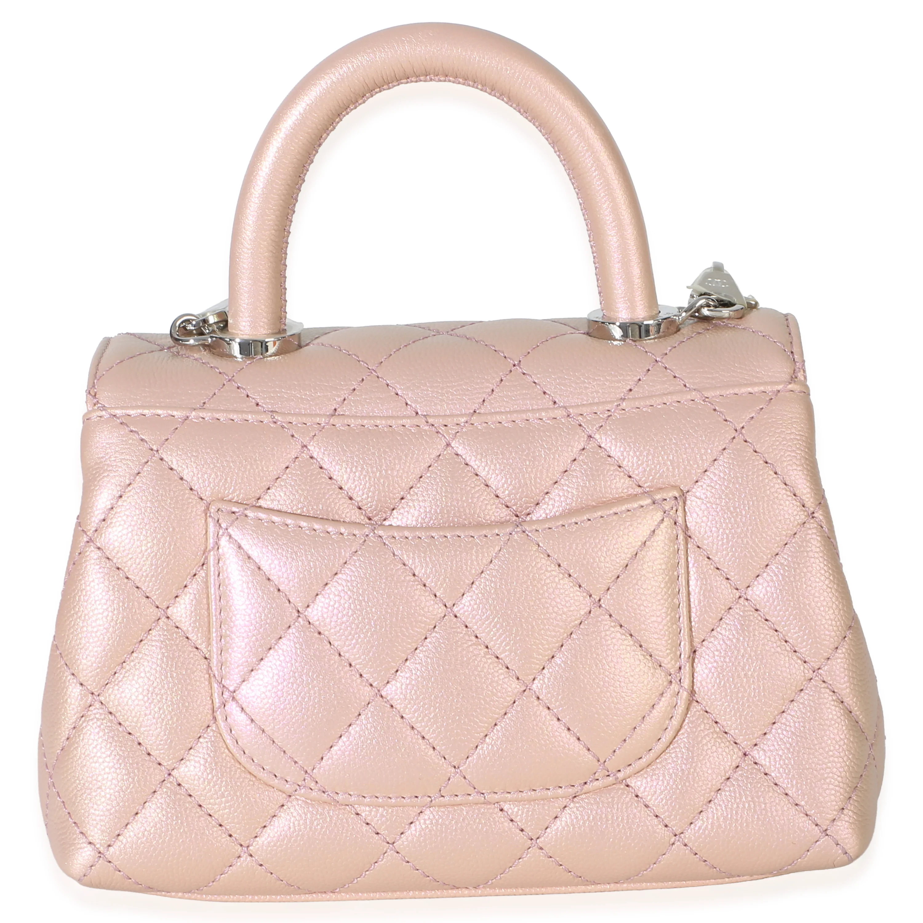Light Pink Iridescent Quilted Caviar Mini Coco Top Handle Flap Bag - Image 4