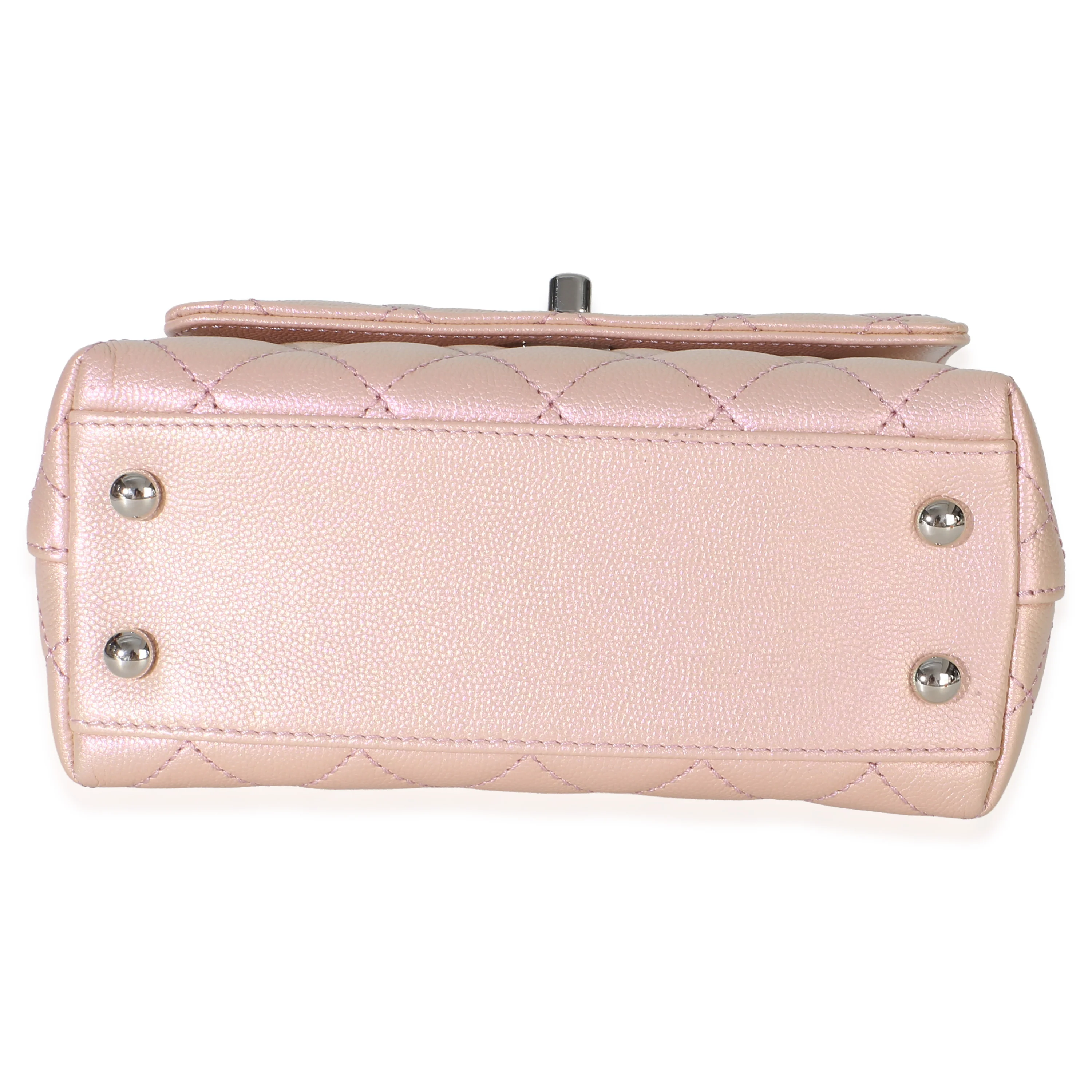 Light Pink Iridescent Quilted Caviar Mini Coco Top Handle Flap Bag - Image 5