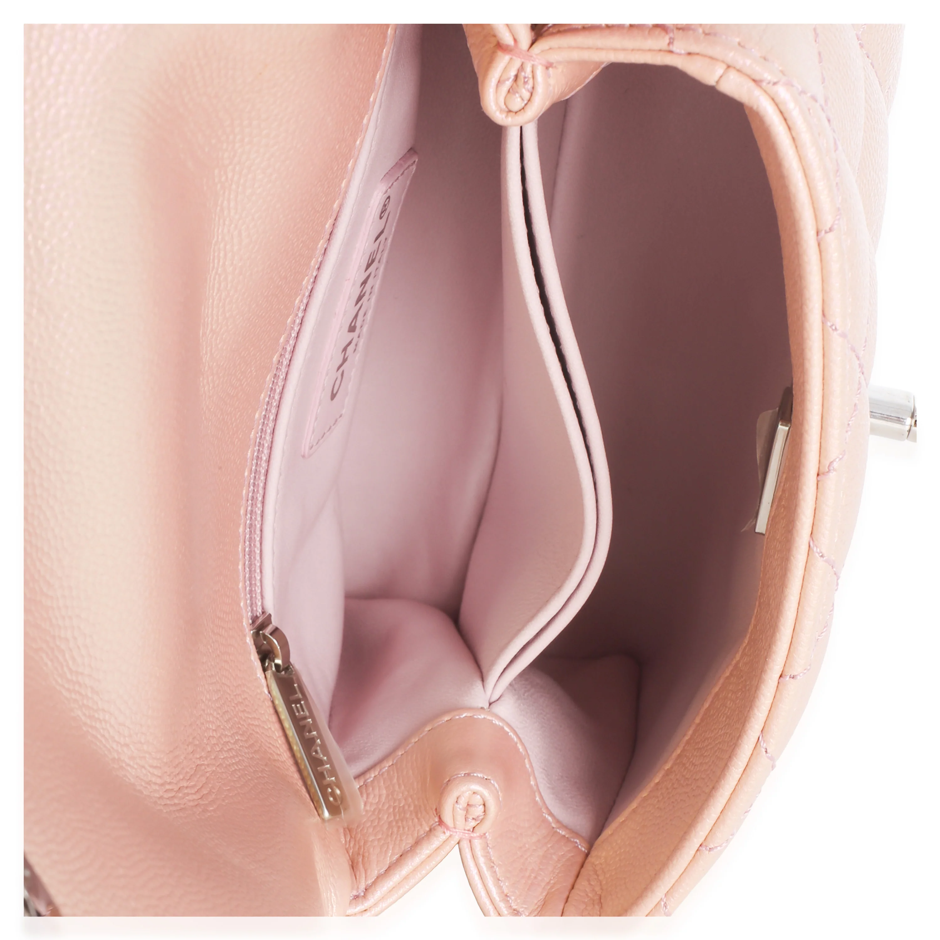 Light Pink Iridescent Quilted Caviar Mini Coco Top Handle Flap Bag - Image 9