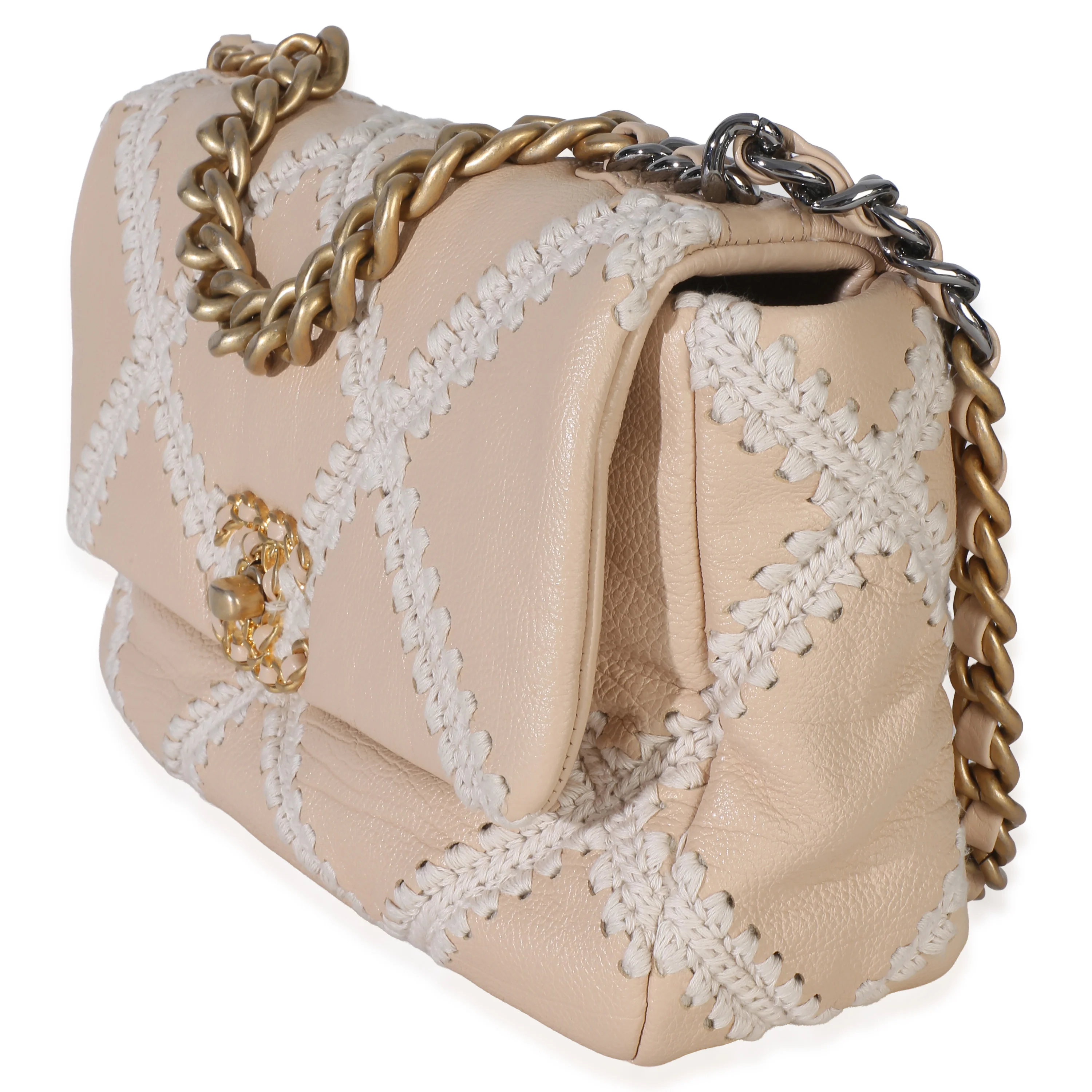 Beige Calfskin Crochet Medium Chanel 19 Flap Bag - Image 2