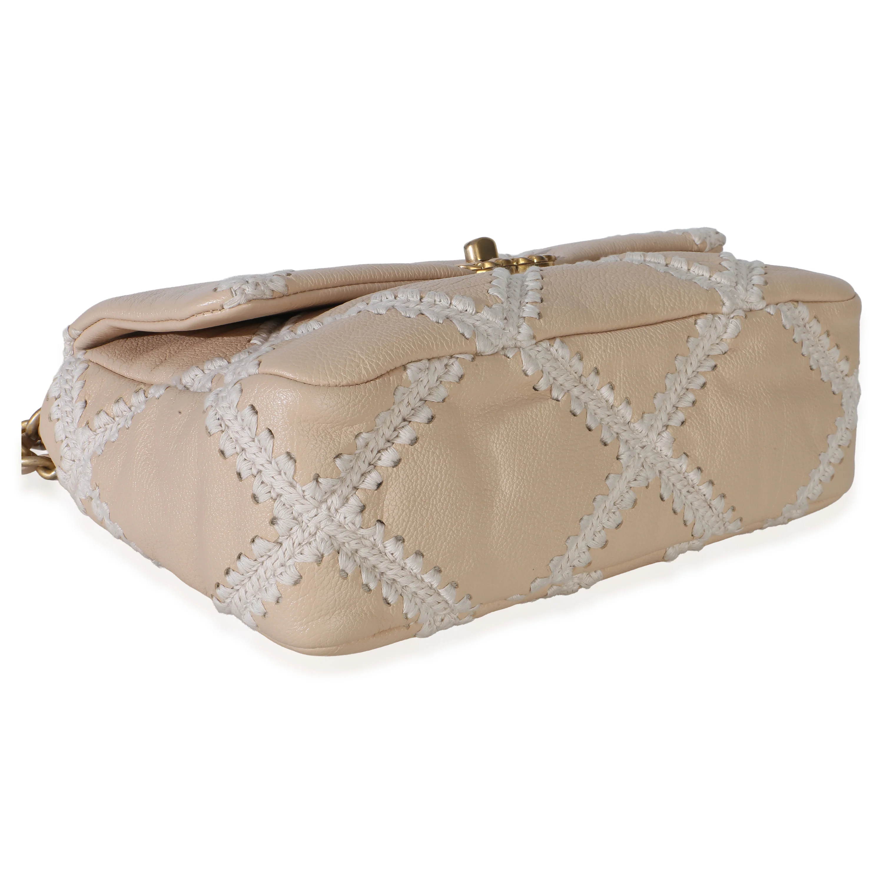 Beige Calfskin Crochet Medium Chanel 19 Flap Bag - Image 6