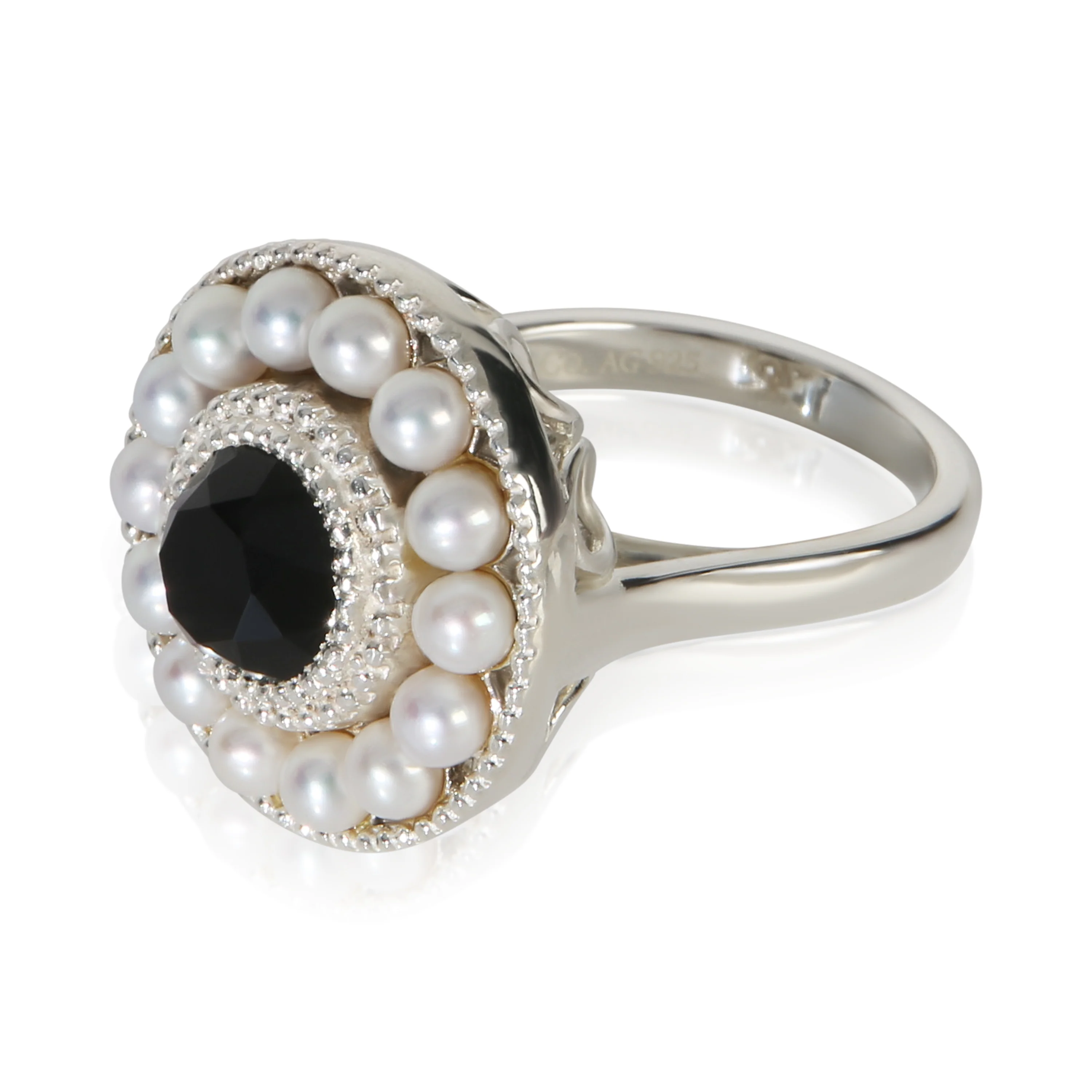 Sterling Silver Onyx and Pearl Cocktail Ring - Image 2