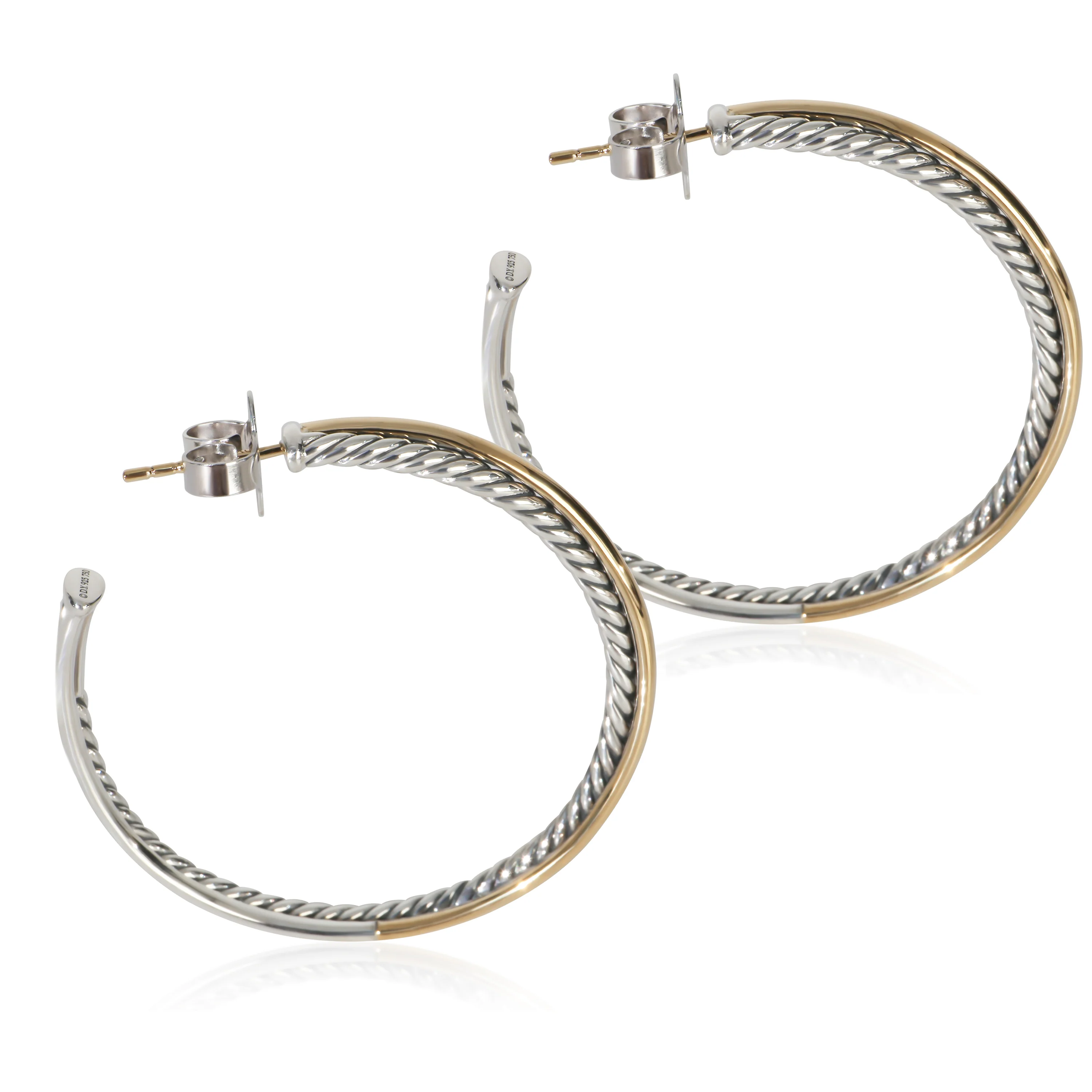 Yellow Gold & Sterling Silver  Crossover Hoop Earrings - Image 3