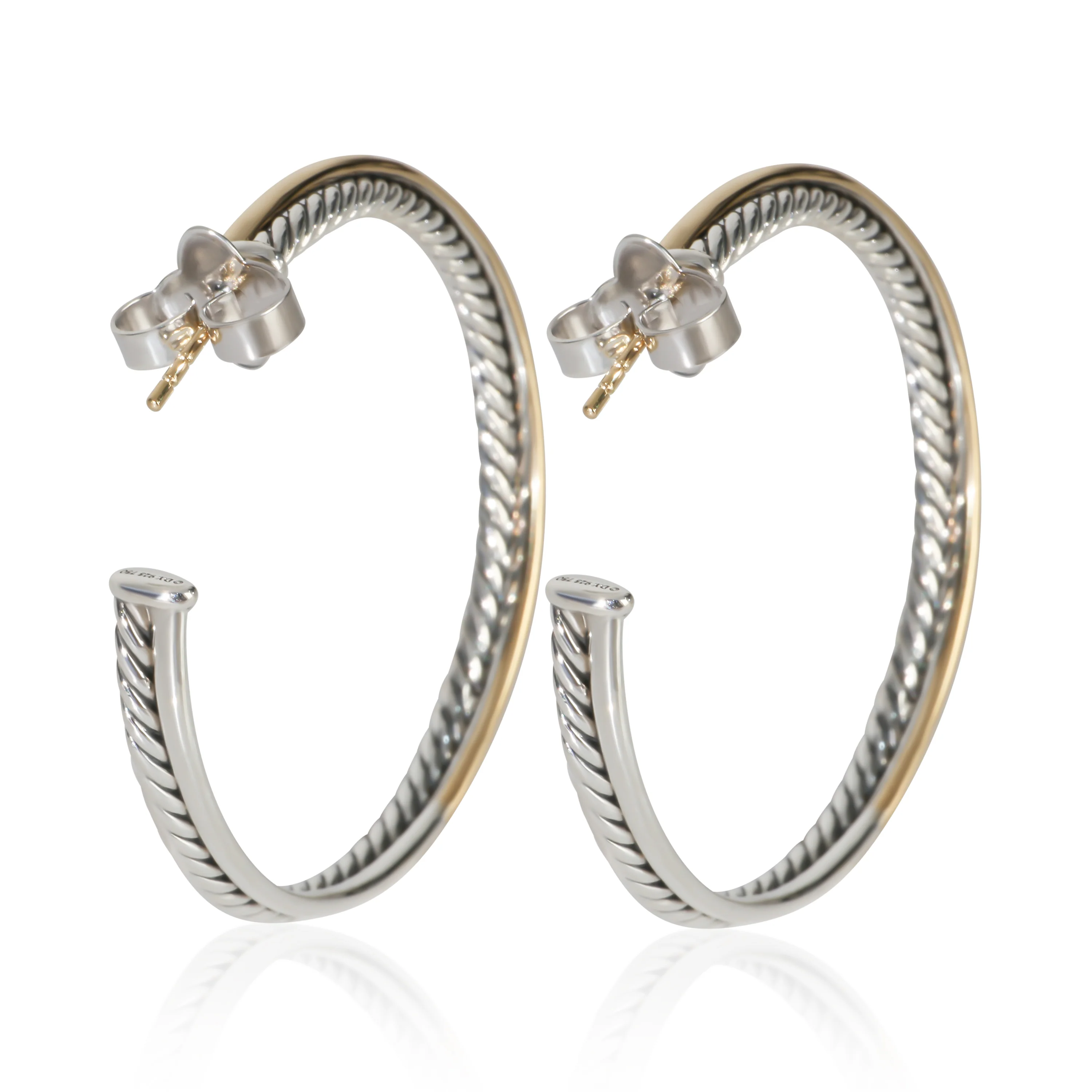 Yellow Gold & Sterling Silver  Crossover Hoop Earrings - Image 4
