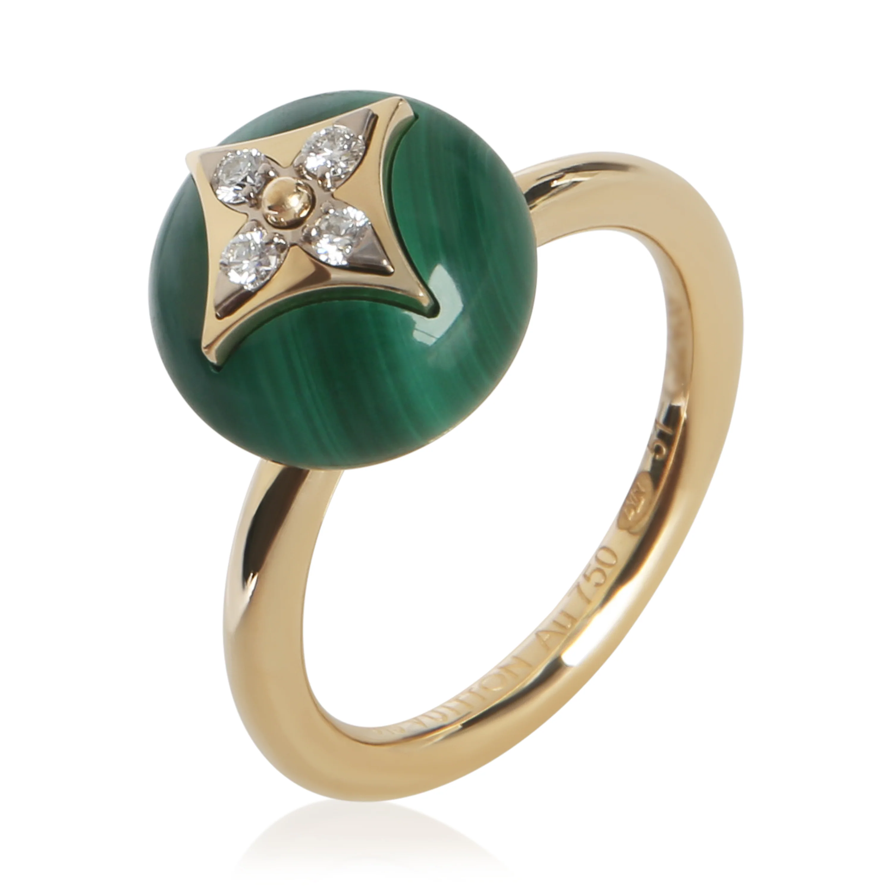 Yellow Gold Malachite and Diamond B Blossom Ring - Image 4