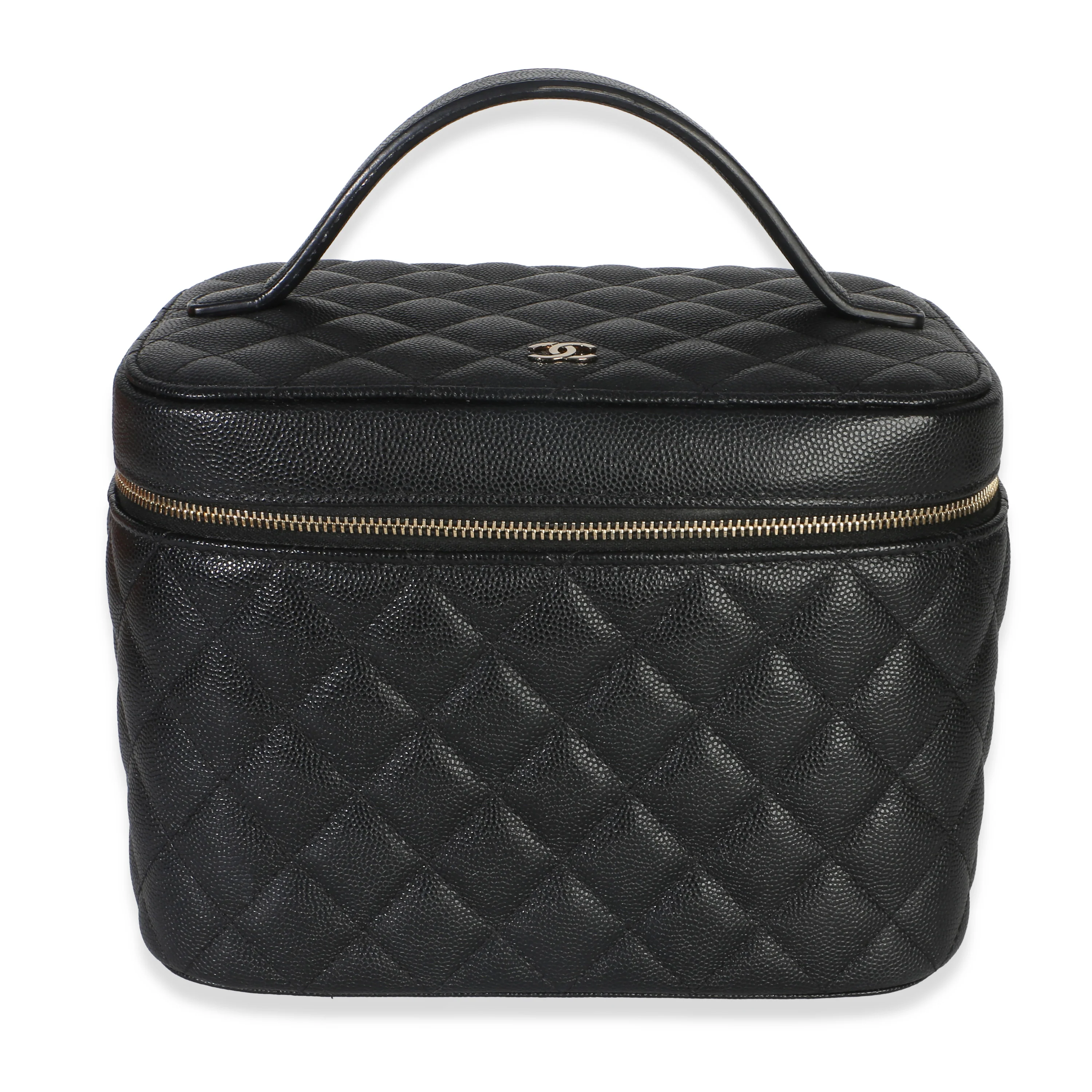 Black Quilted Caviar Large Vanity Pouch