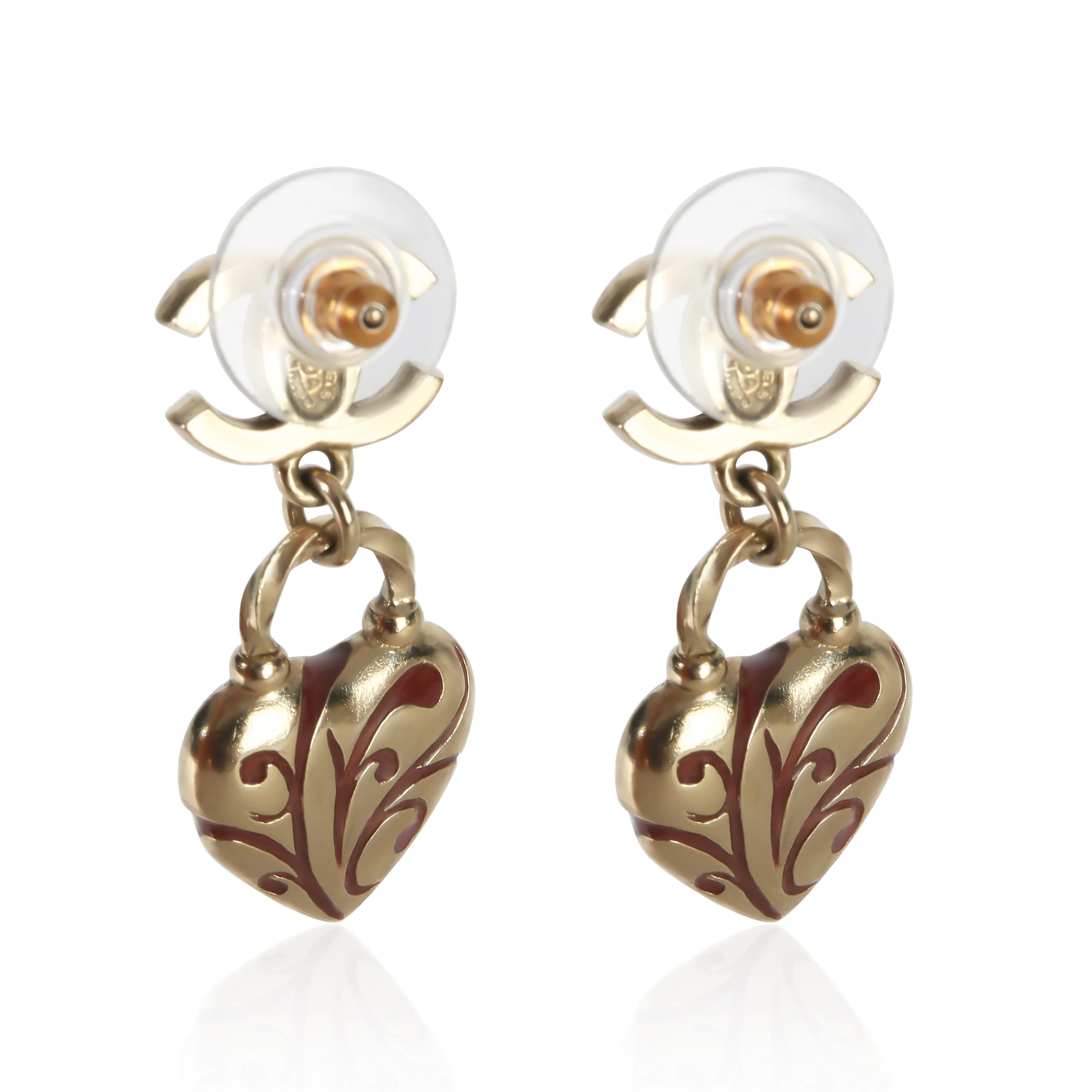 Gold-Plated  2009 Red Enamel CC Heart Earrings - Image 3