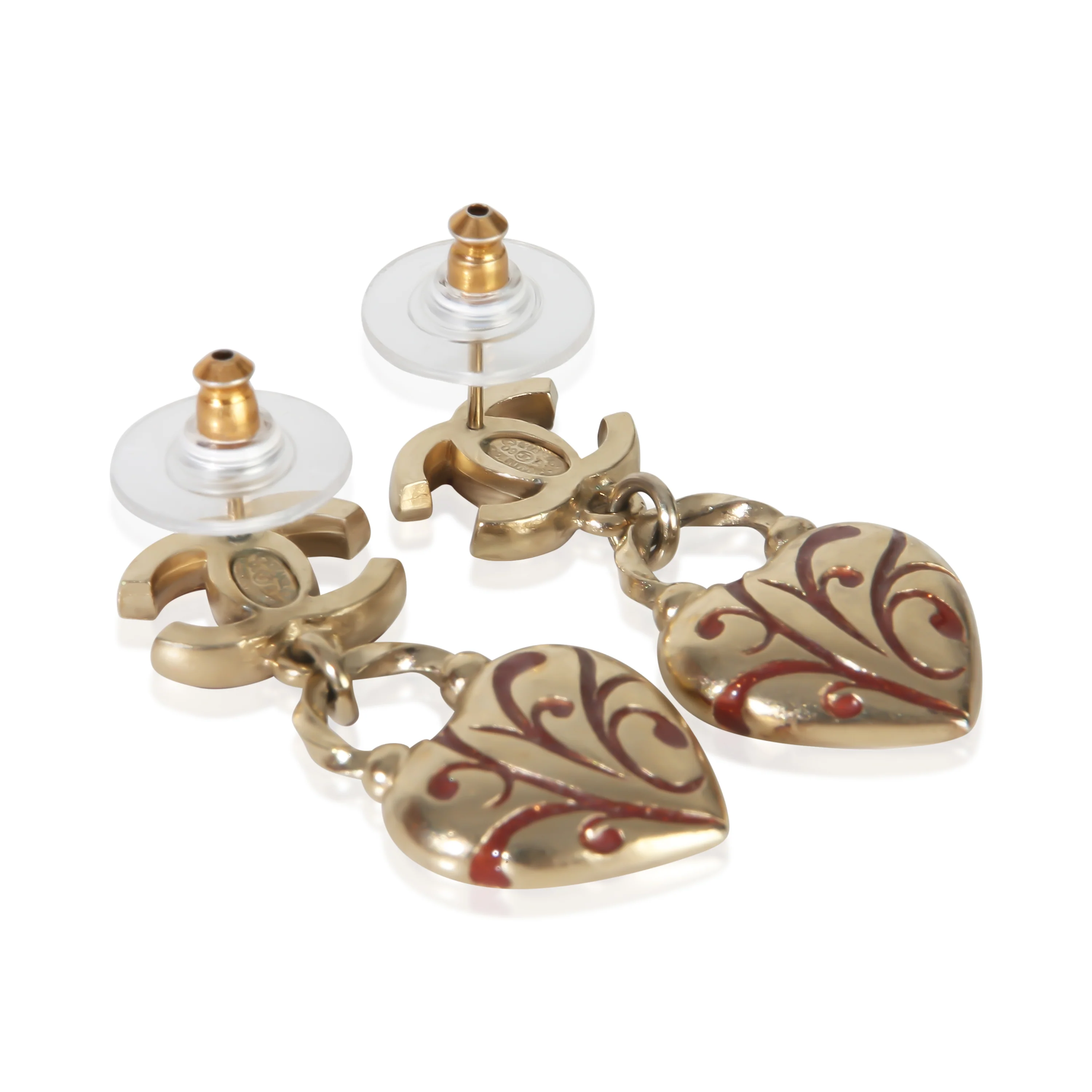 Gold-Plated  2009 Red Enamel CC Heart Earrings - Image 4