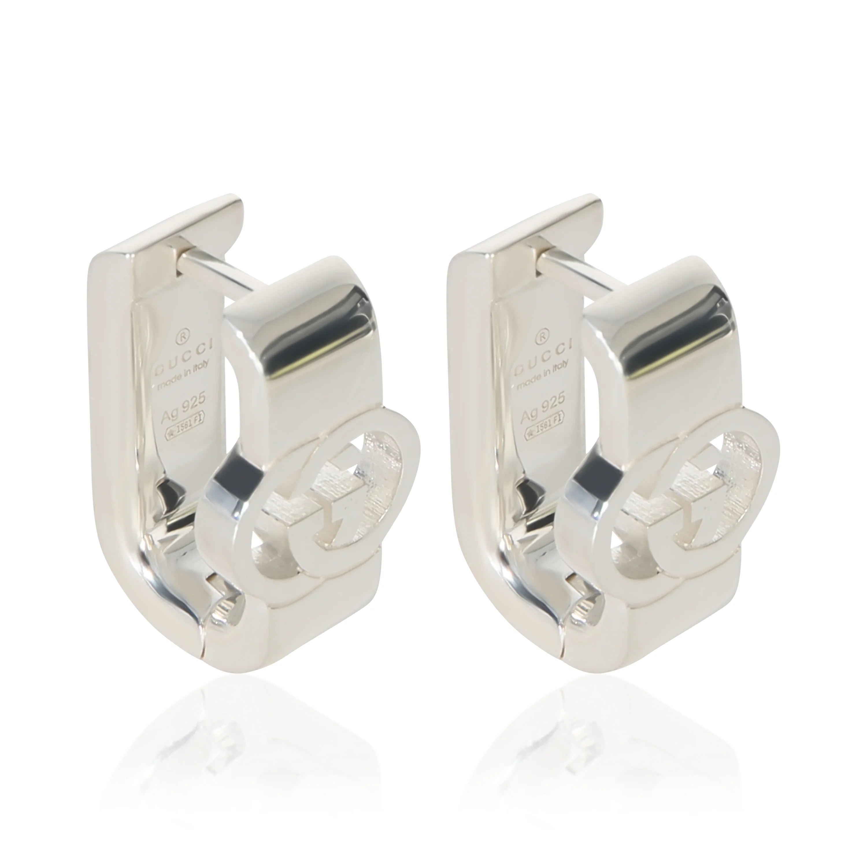 Sterling Silver Interlocking G Hoop Earrings - Image 2