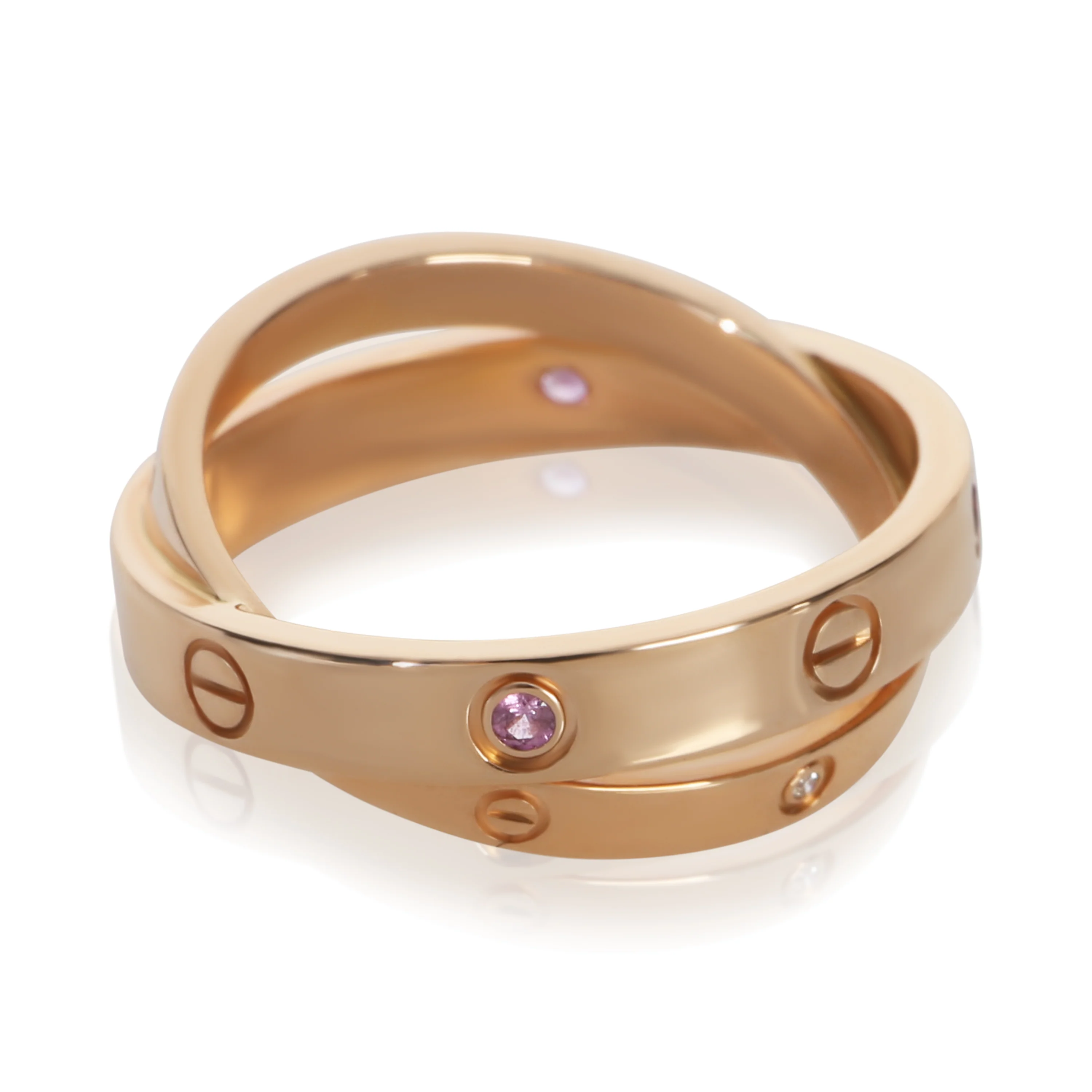 Rose Gold Sapphire and Diamond Double Love Ring - Image 4
