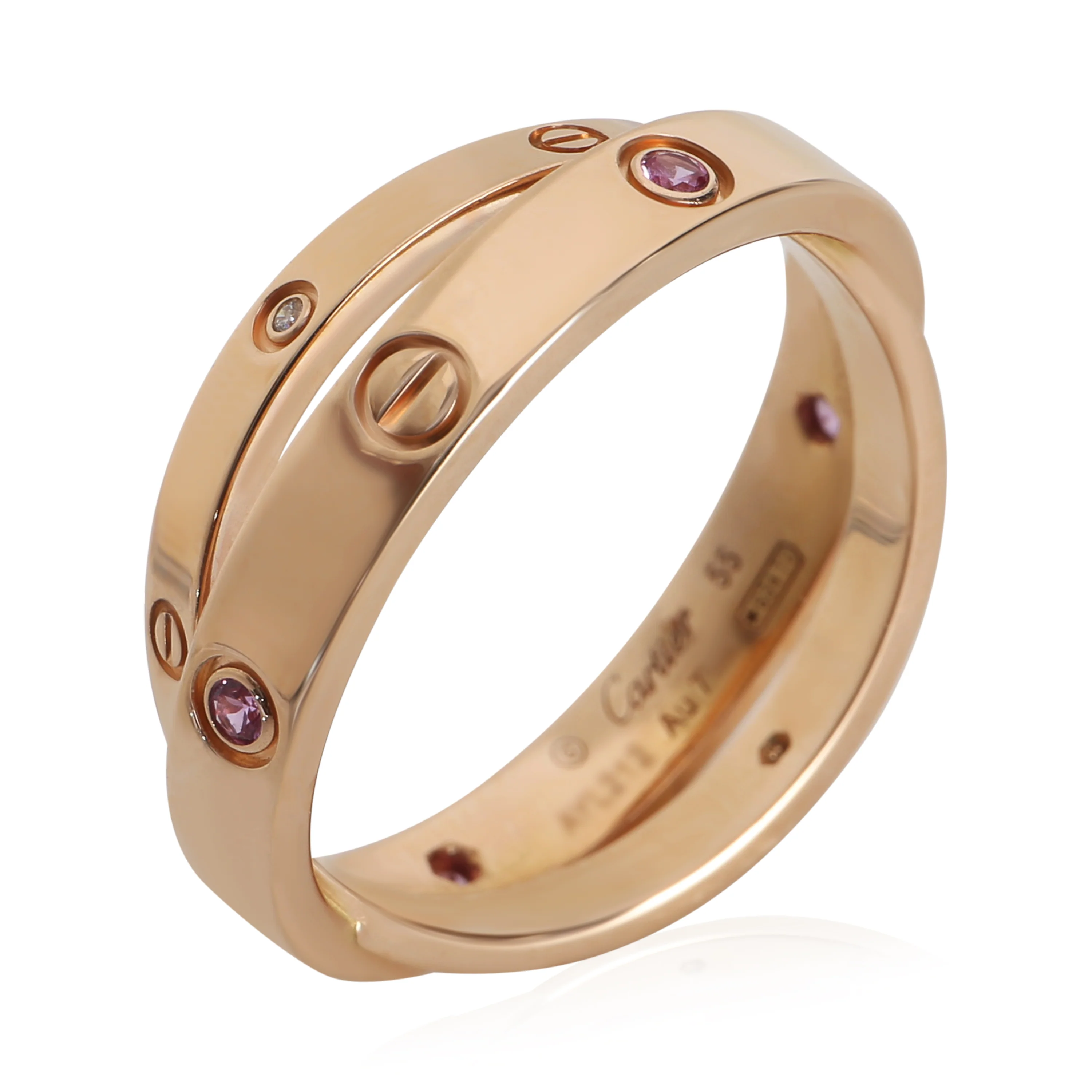 Rose Gold Sapphire and Diamond Double Love Ring - Image 5