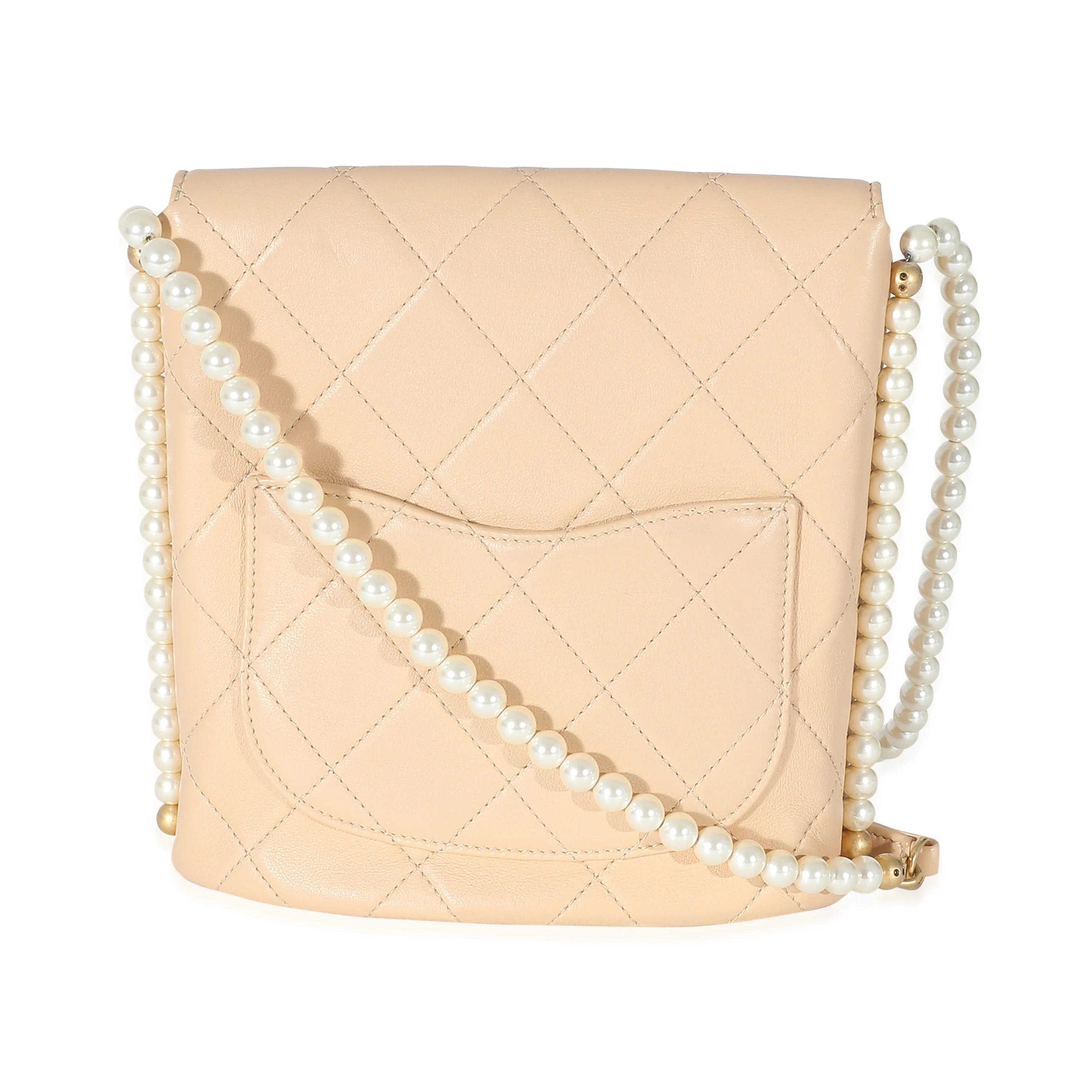 Beige Quilted Calfskin Small Pearl Chain Hobo - Image 3