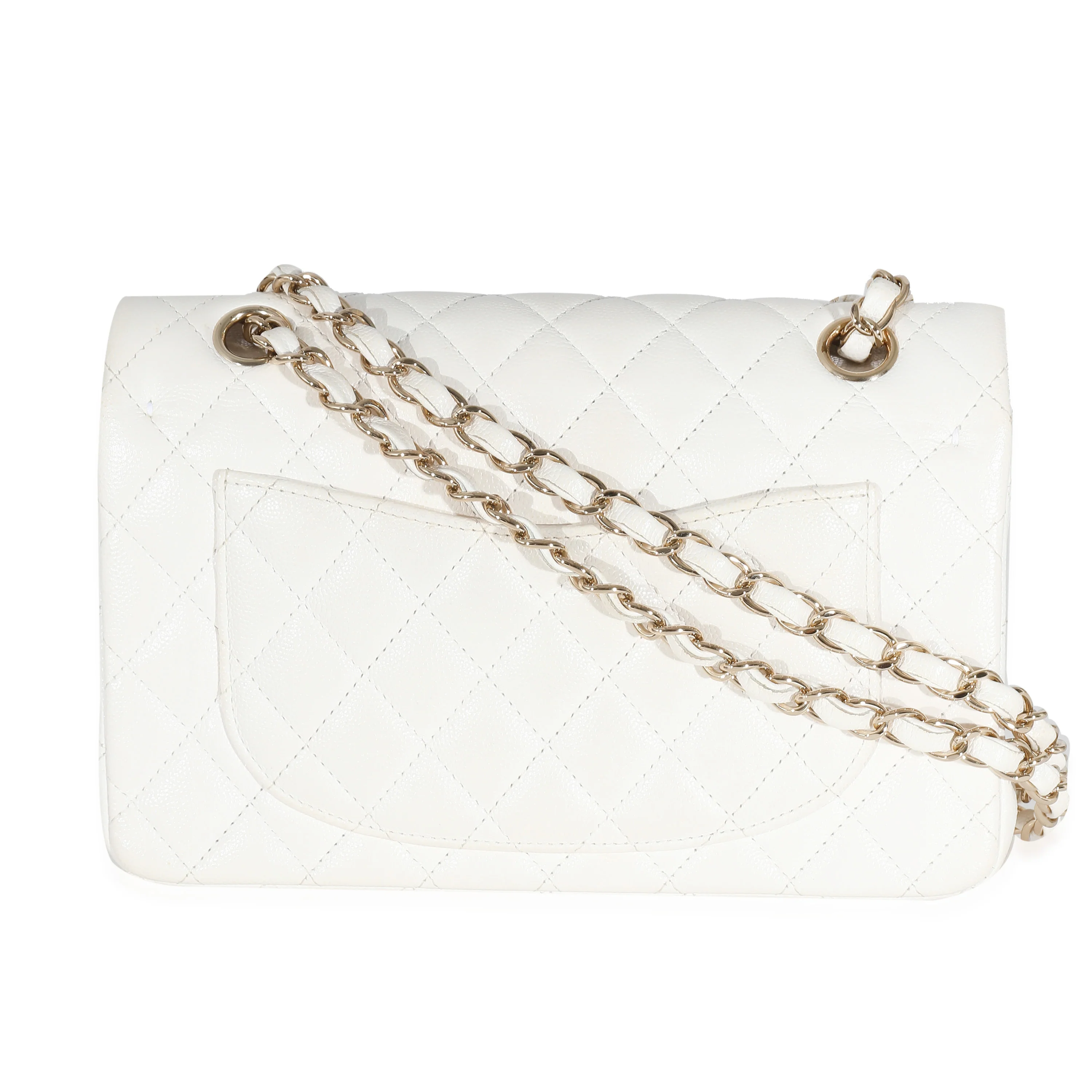 White Quilted Caviar Small Classic Double Flap Handbag - Image 2