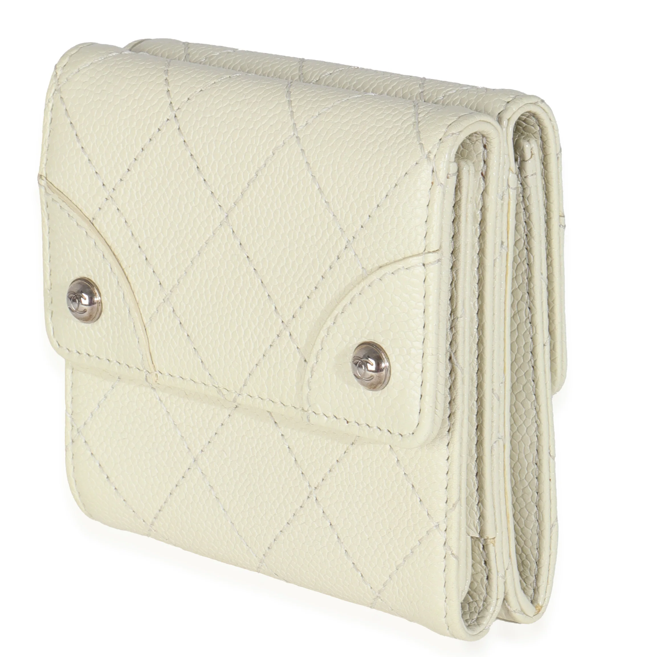 Ivory Quilted Caviar Multifold Wallet Handbag - Image 2