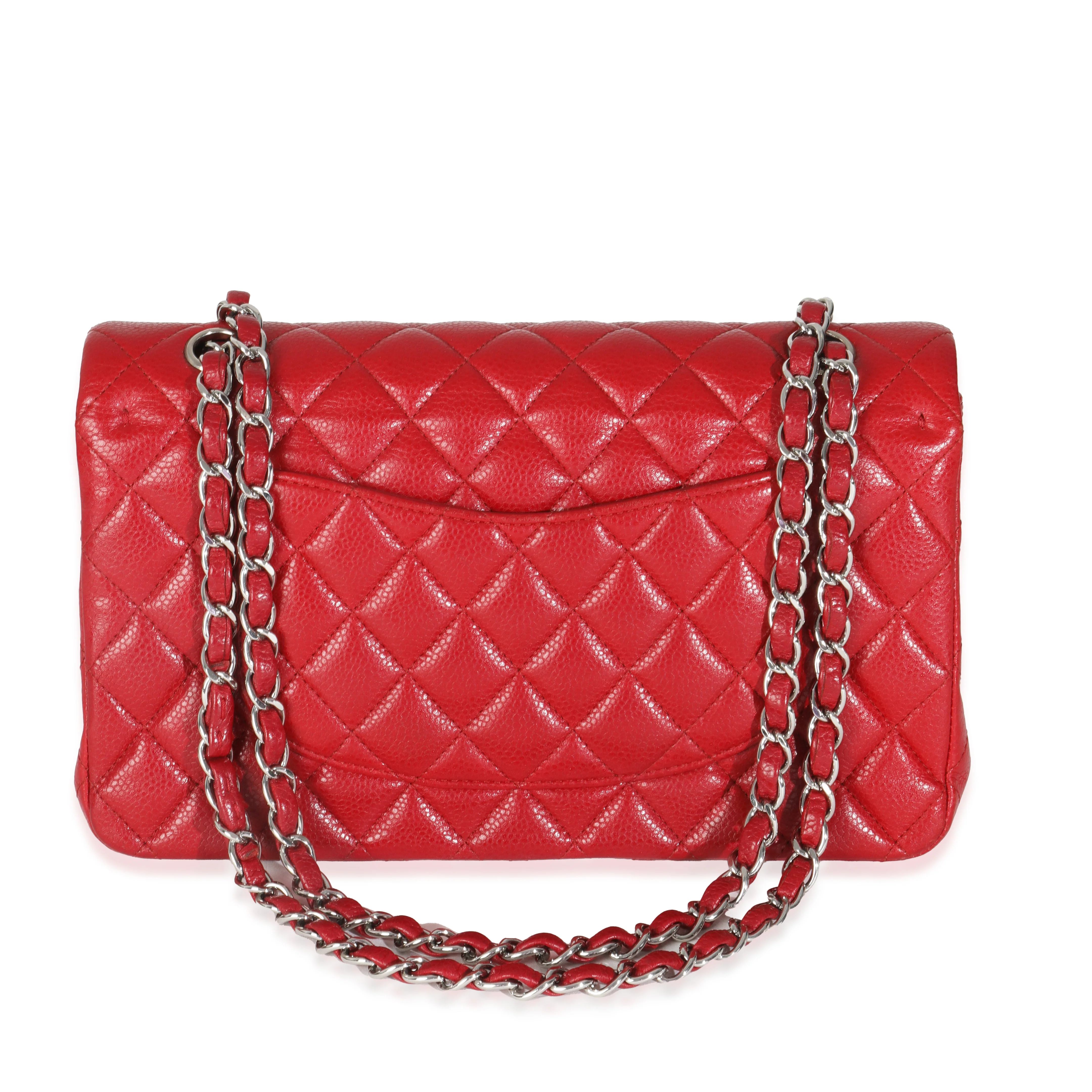 Red Quilted Caviar Medium Classic Double Flap Handbag - Image 4