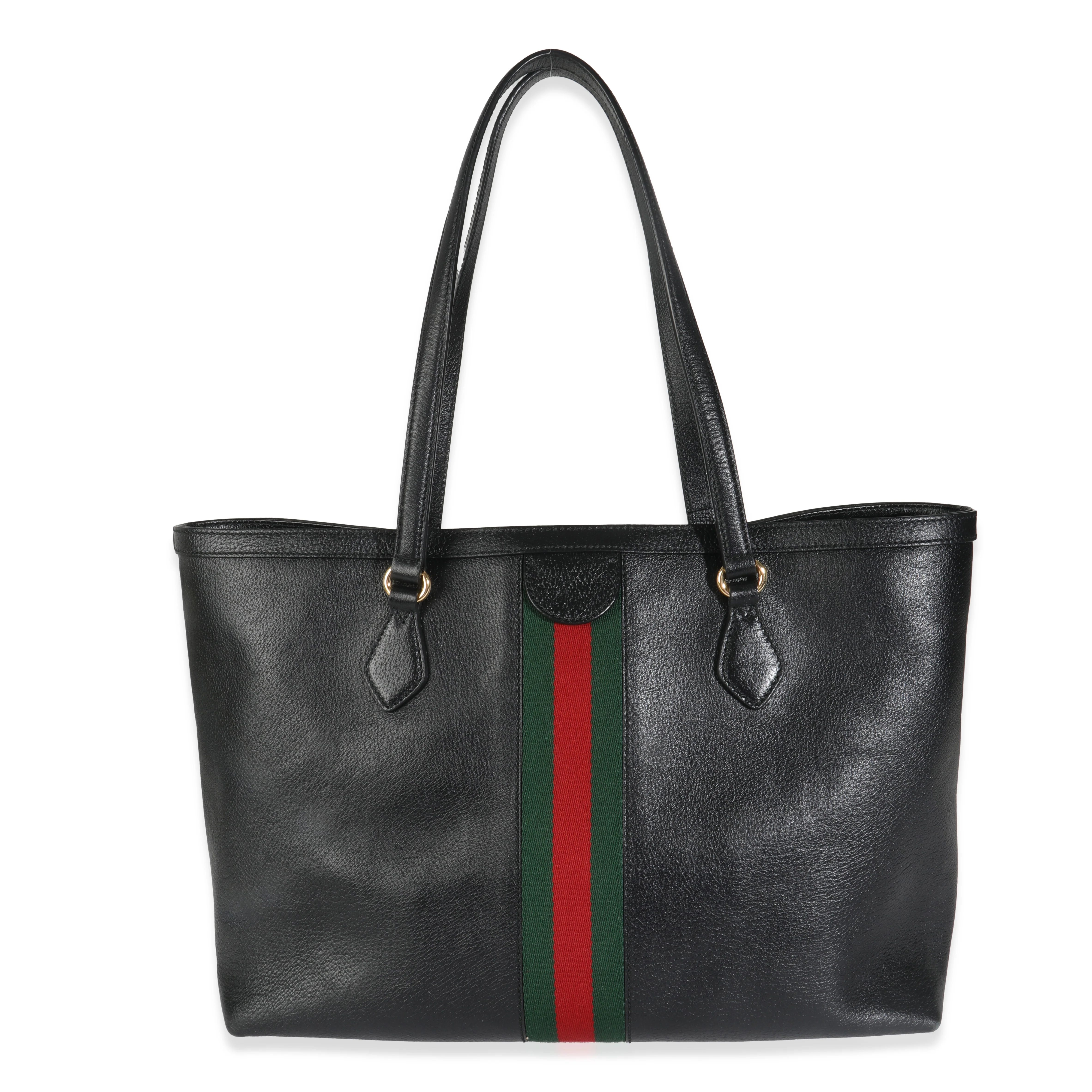 Black Textured Calfskin Web Medium Ophidia Shopping Tote - Image 4