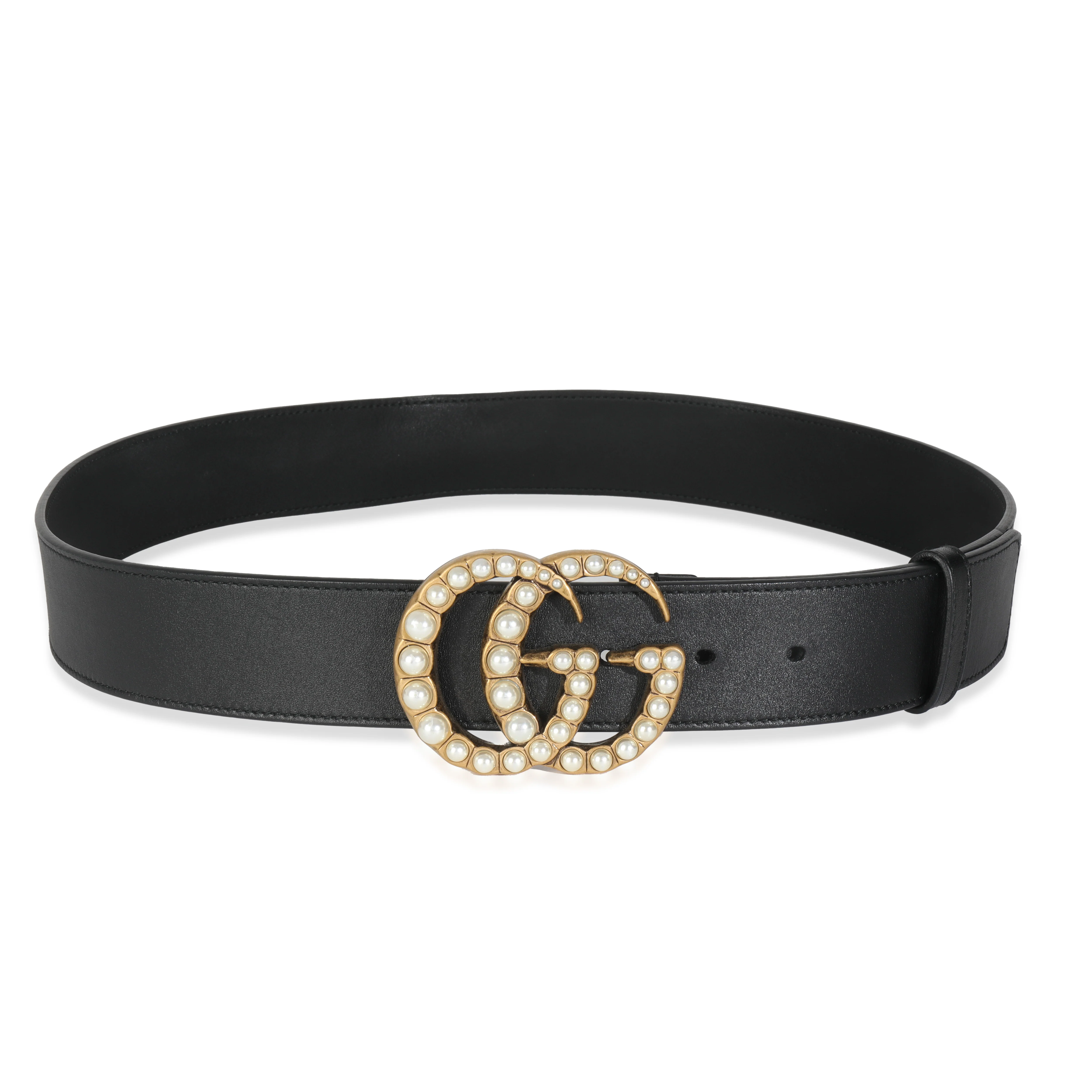 Black Smooth Calfskin Pearly GG Marmont Belt 95/38 - Image 4