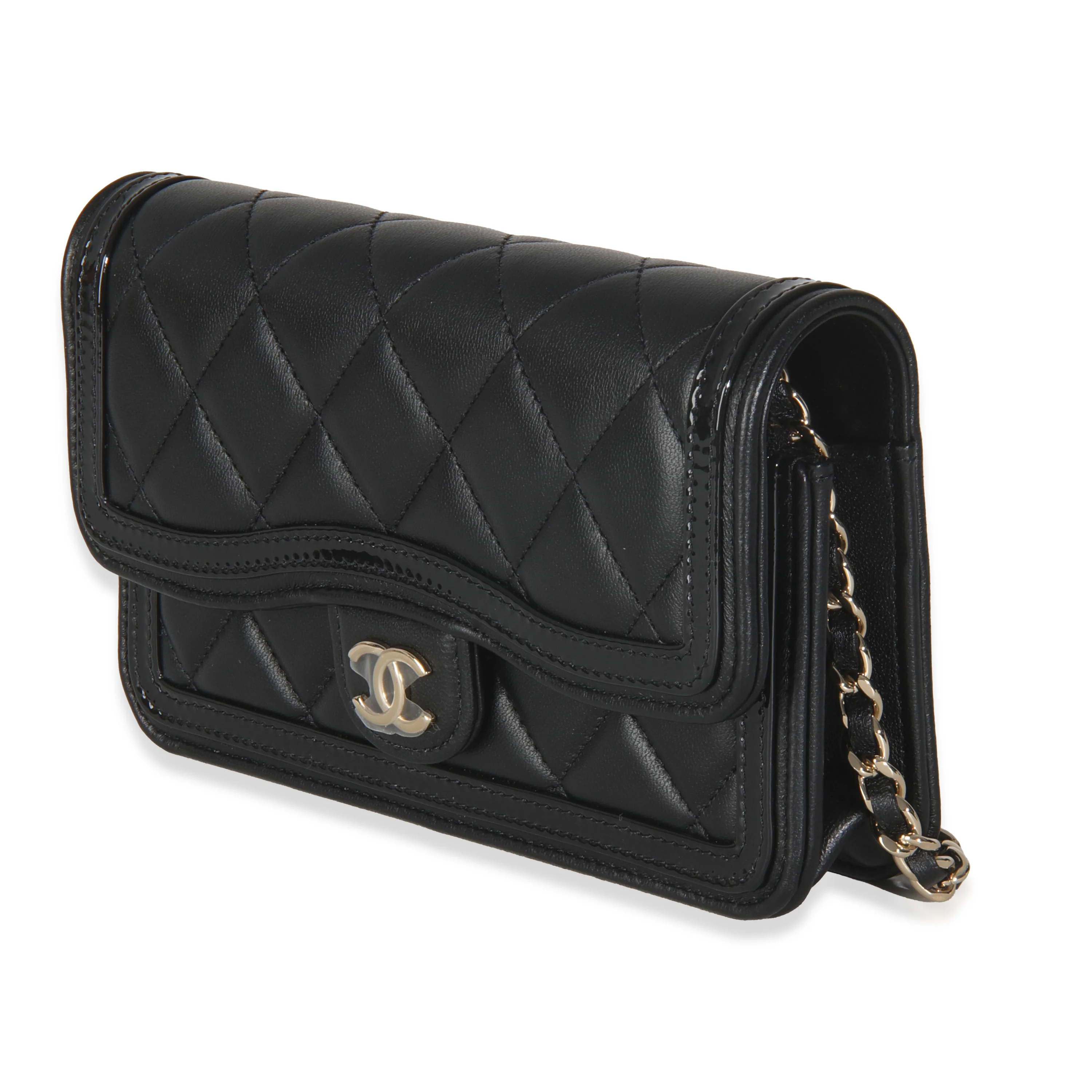 Black Quilted Calfskin Phone Holder On Chain - Image 2