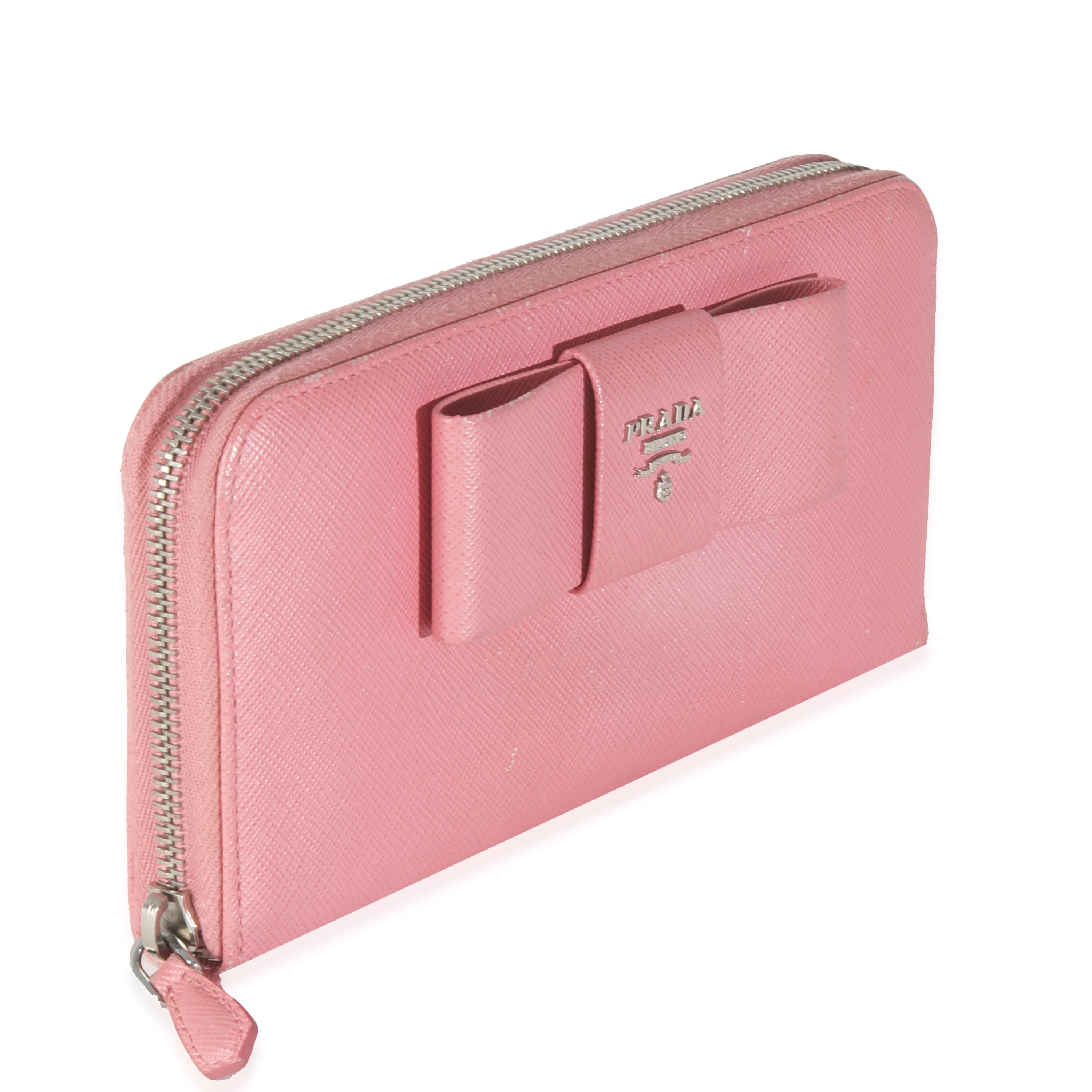 Pink Saffiano Bow Zip Around Continental Wallet - Image 3