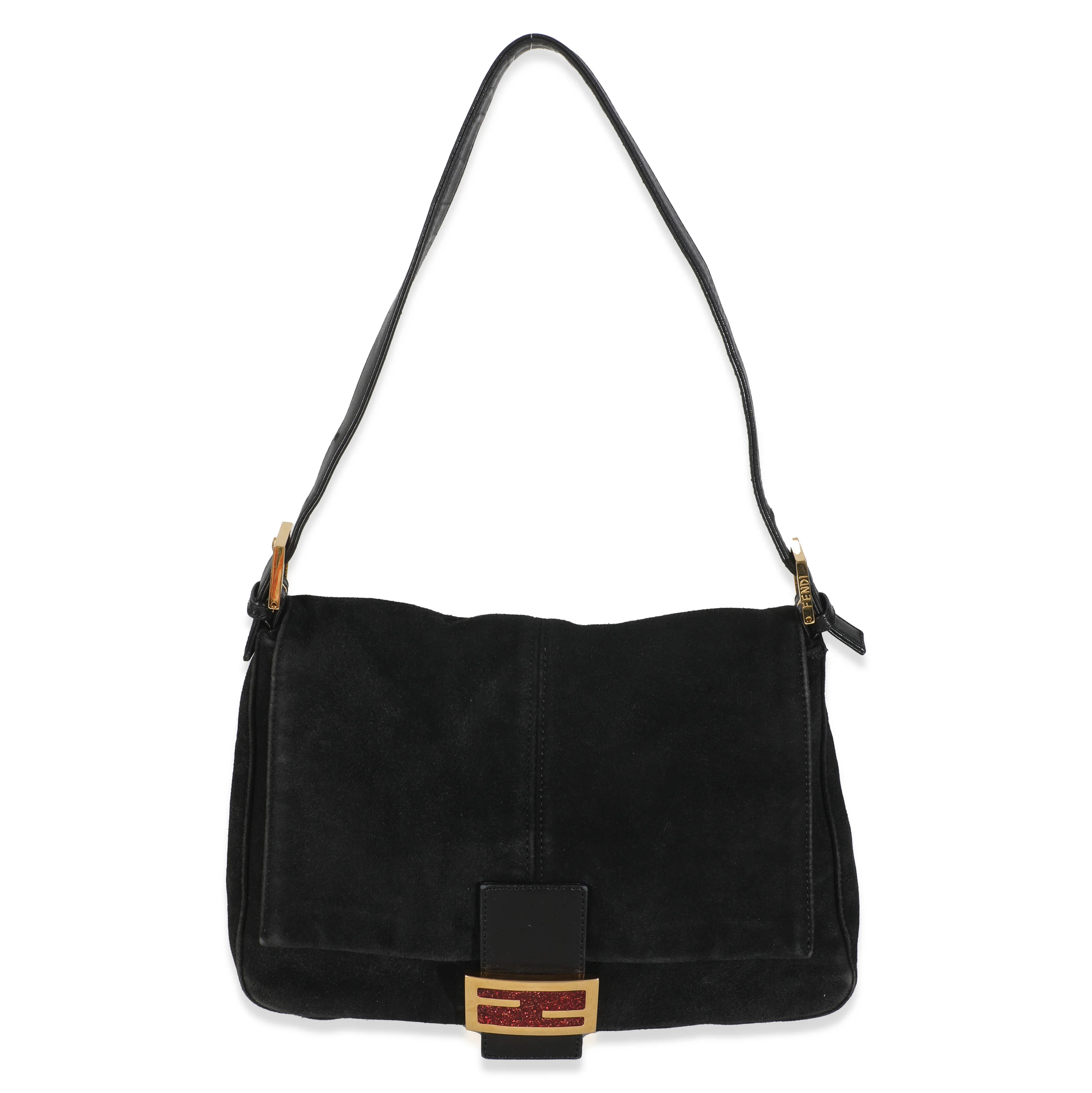 Black Suede Mama Baguette Bag