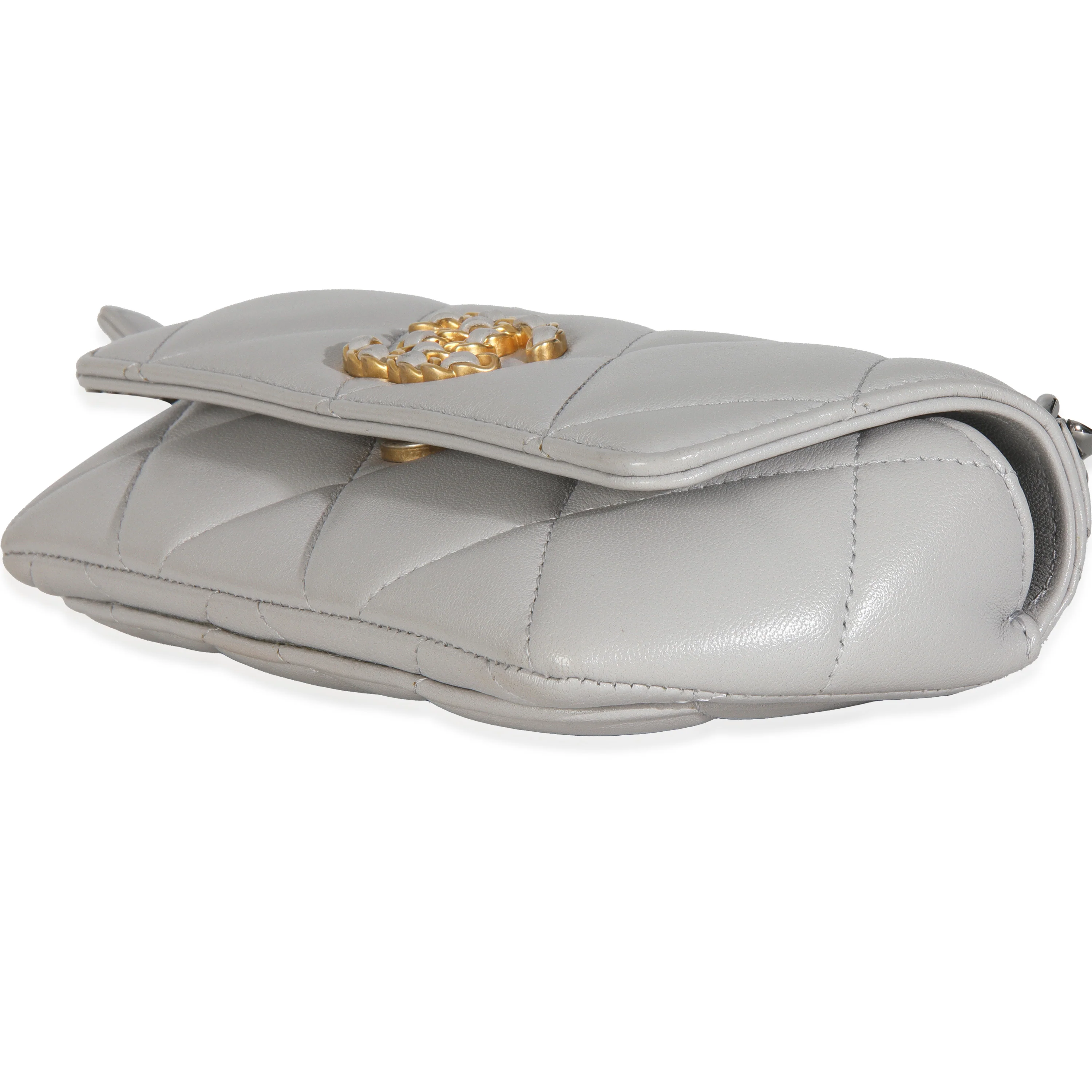 Grey Quilted Lambskin Chanel 19 Sunglasses Case With Chain - Image 6
