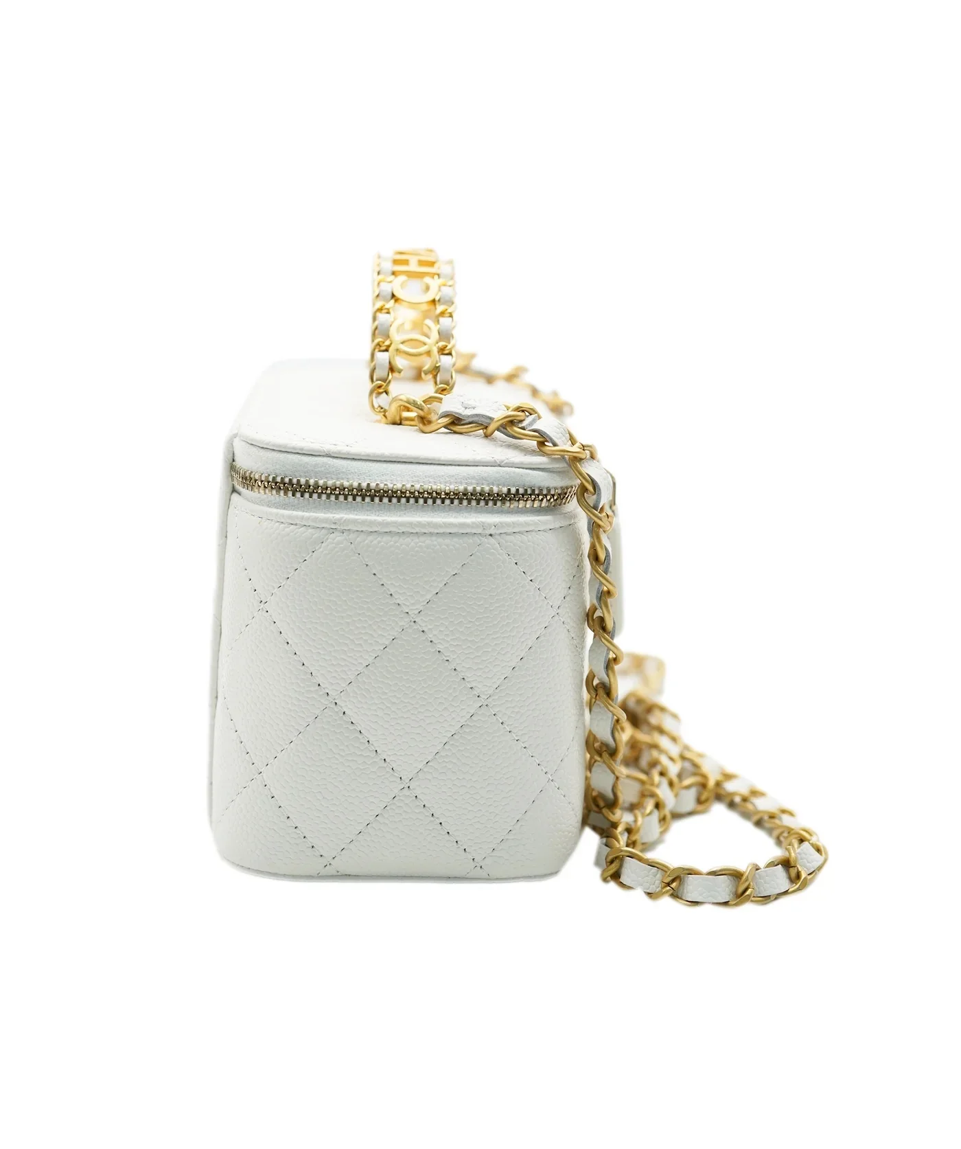 White Shiny Caviar Quilted Pick Me Up Vanity Case - Image 3