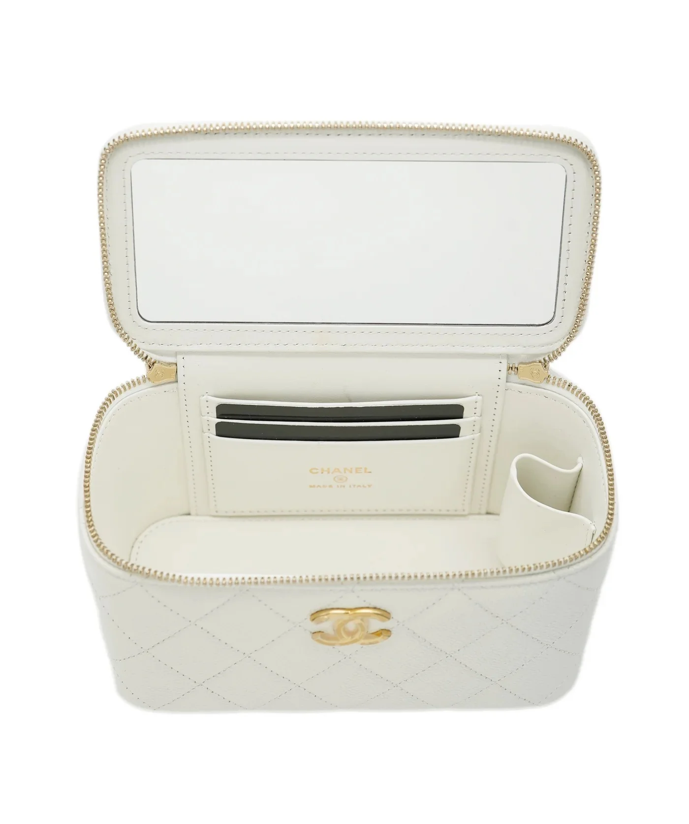 White Shiny Caviar Quilted Pick Me Up Vanity Case - Image 6