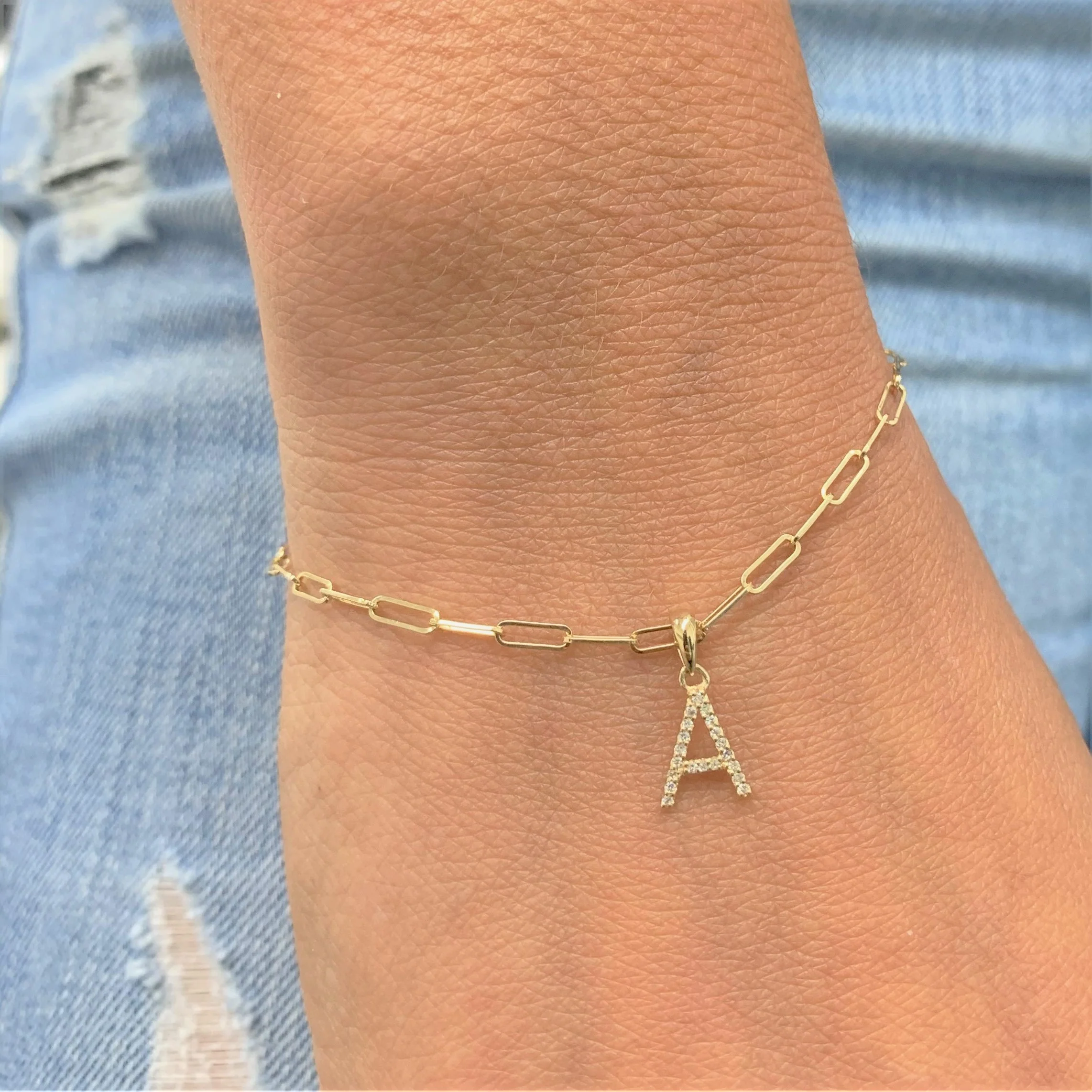 14k Gold & Diamond Initial D Link Bracelet - Image 2