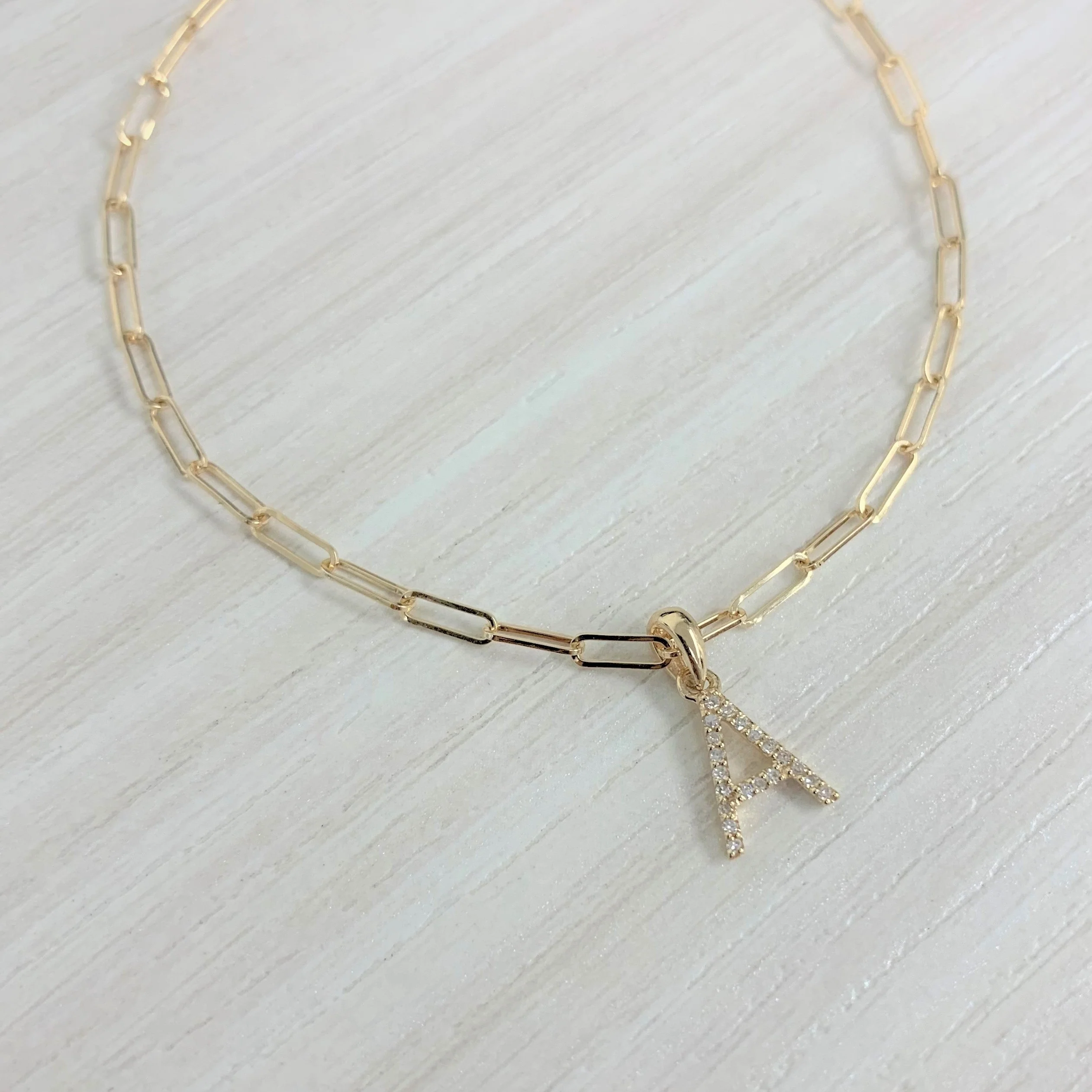 14k Gold & Diamond Initial F Link Bracelet - Image 2