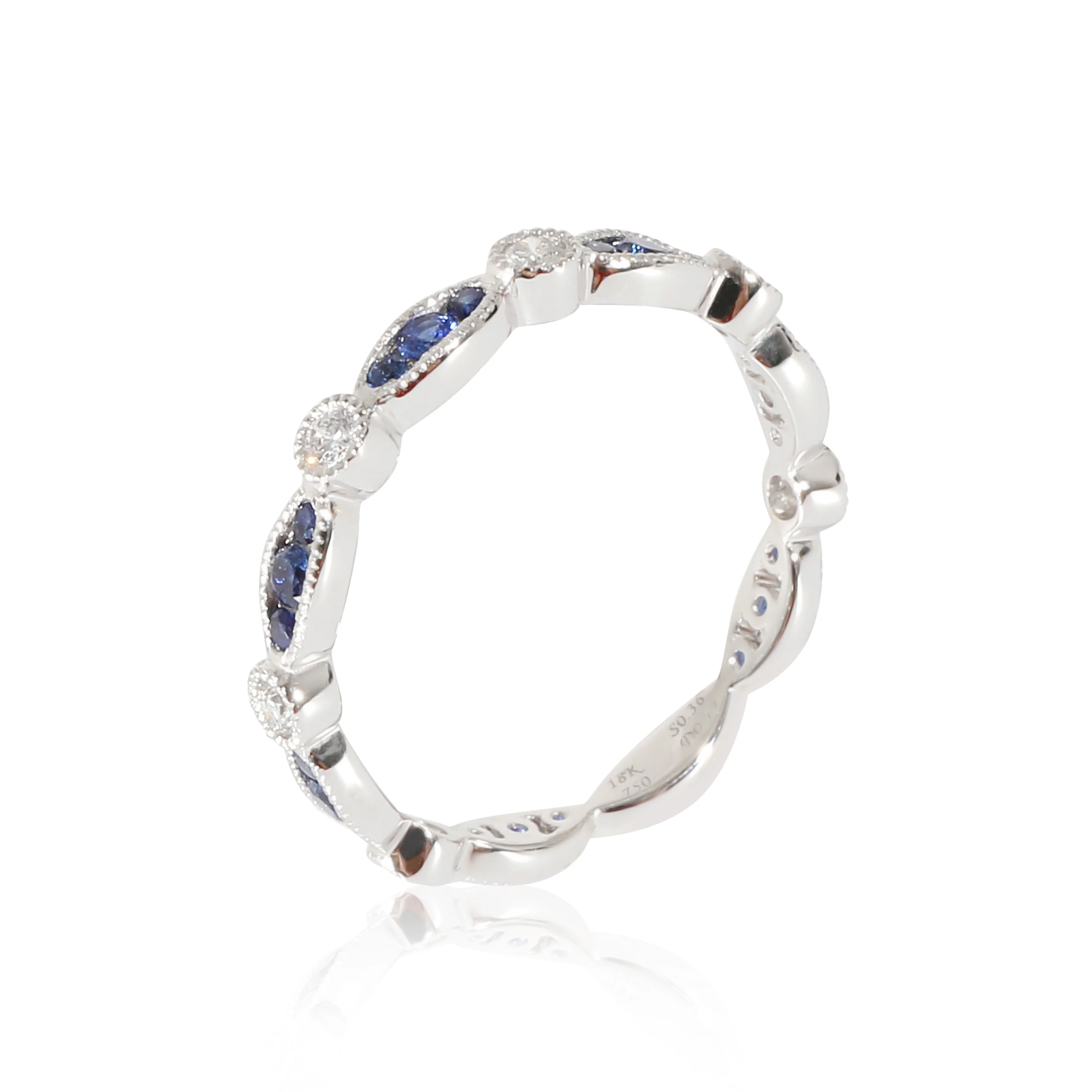 18K White Gold Sapphire & Diamond Band, .17 Ctw. - Image 4