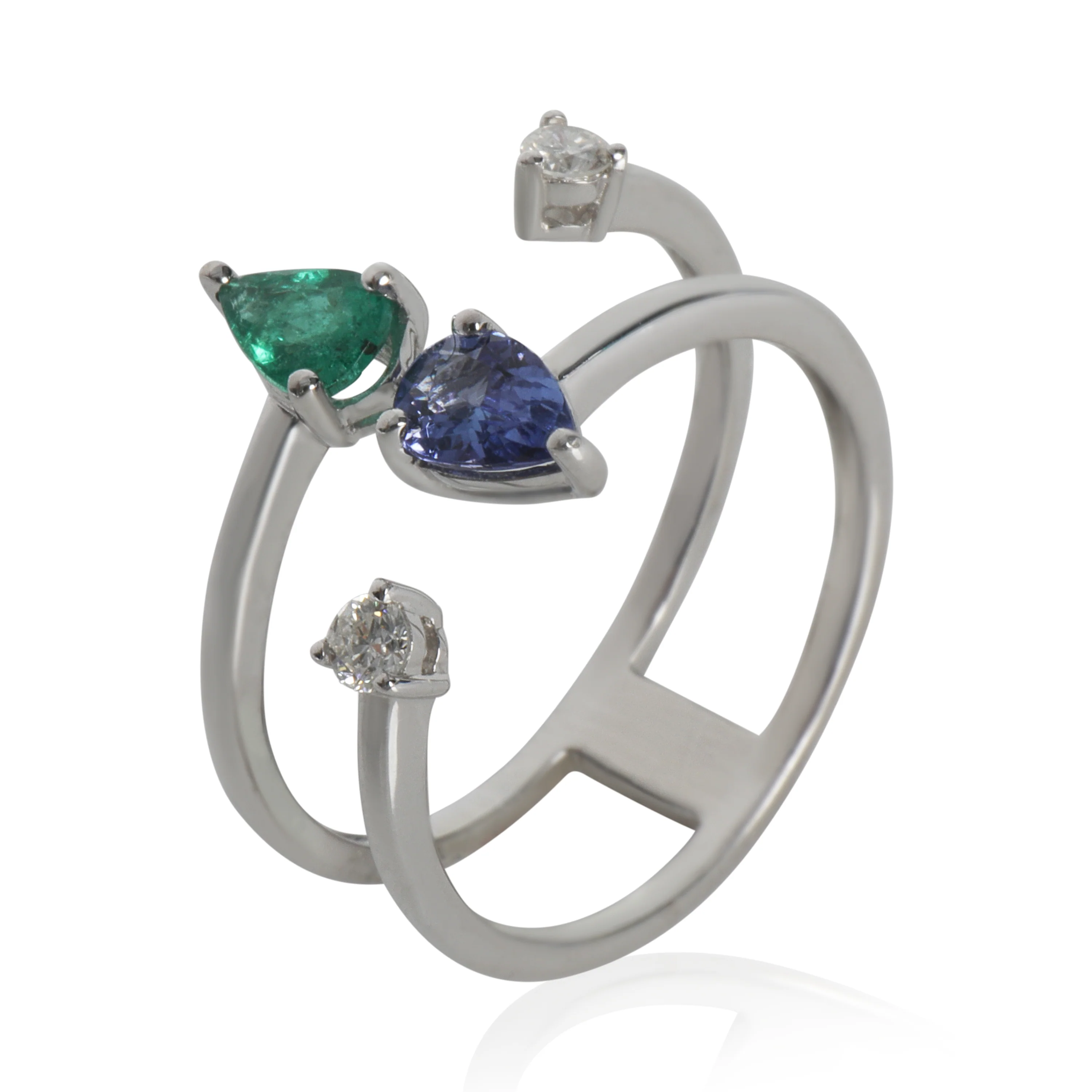 White Gold Emerald, Tanzanite and Diamond Ring - Image 4