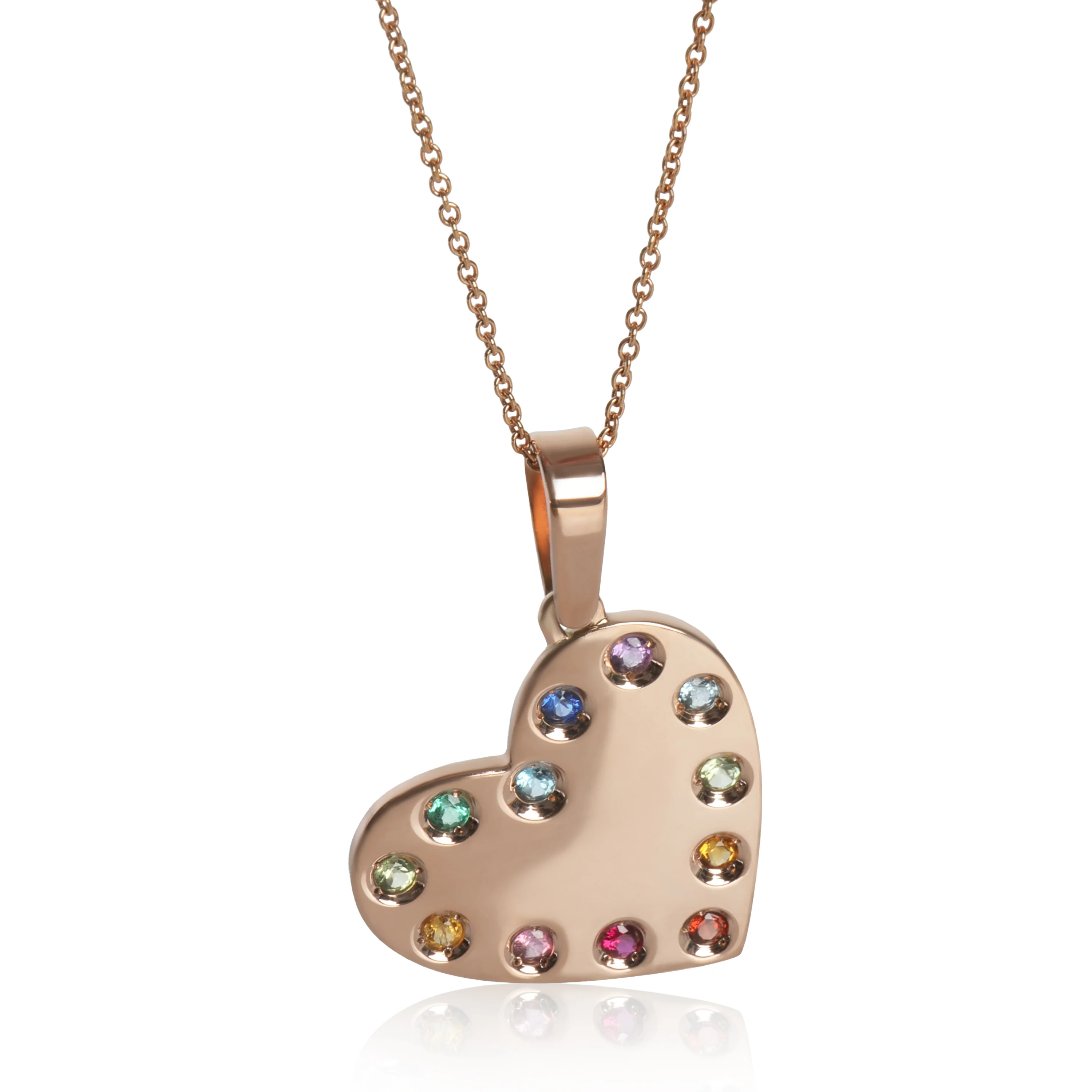 Rose Gold Heart With Rainbow Gemstones Pendant
