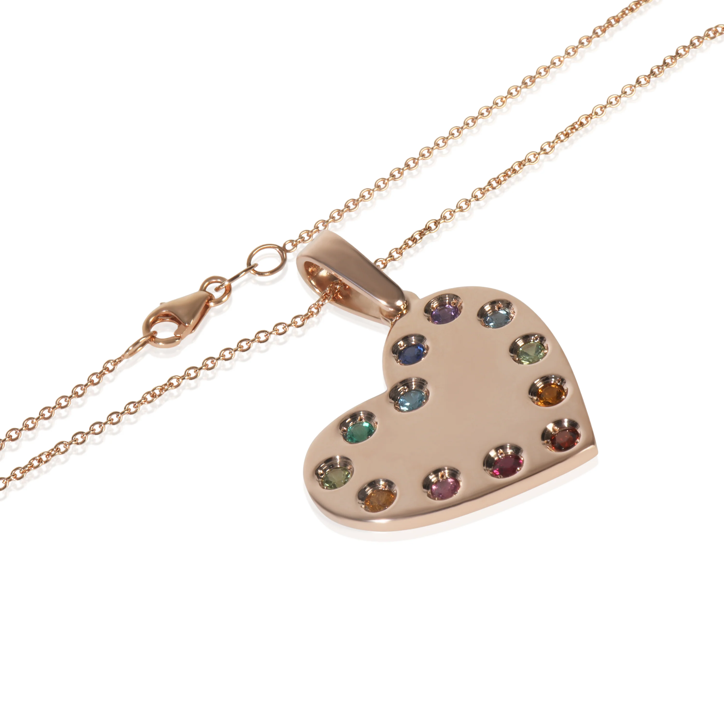 Rose Gold Heart With Rainbow Gemstones Pendant - Image 2