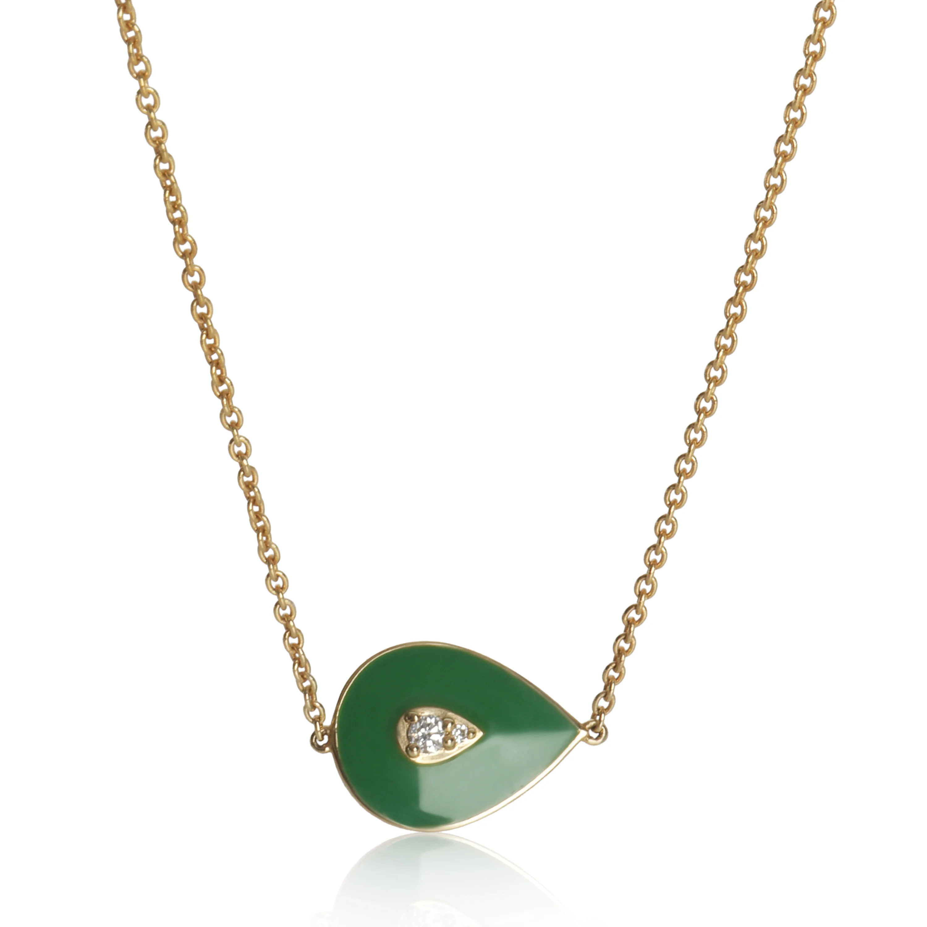 Yellow Gold Diamond Green Enamel Pendant