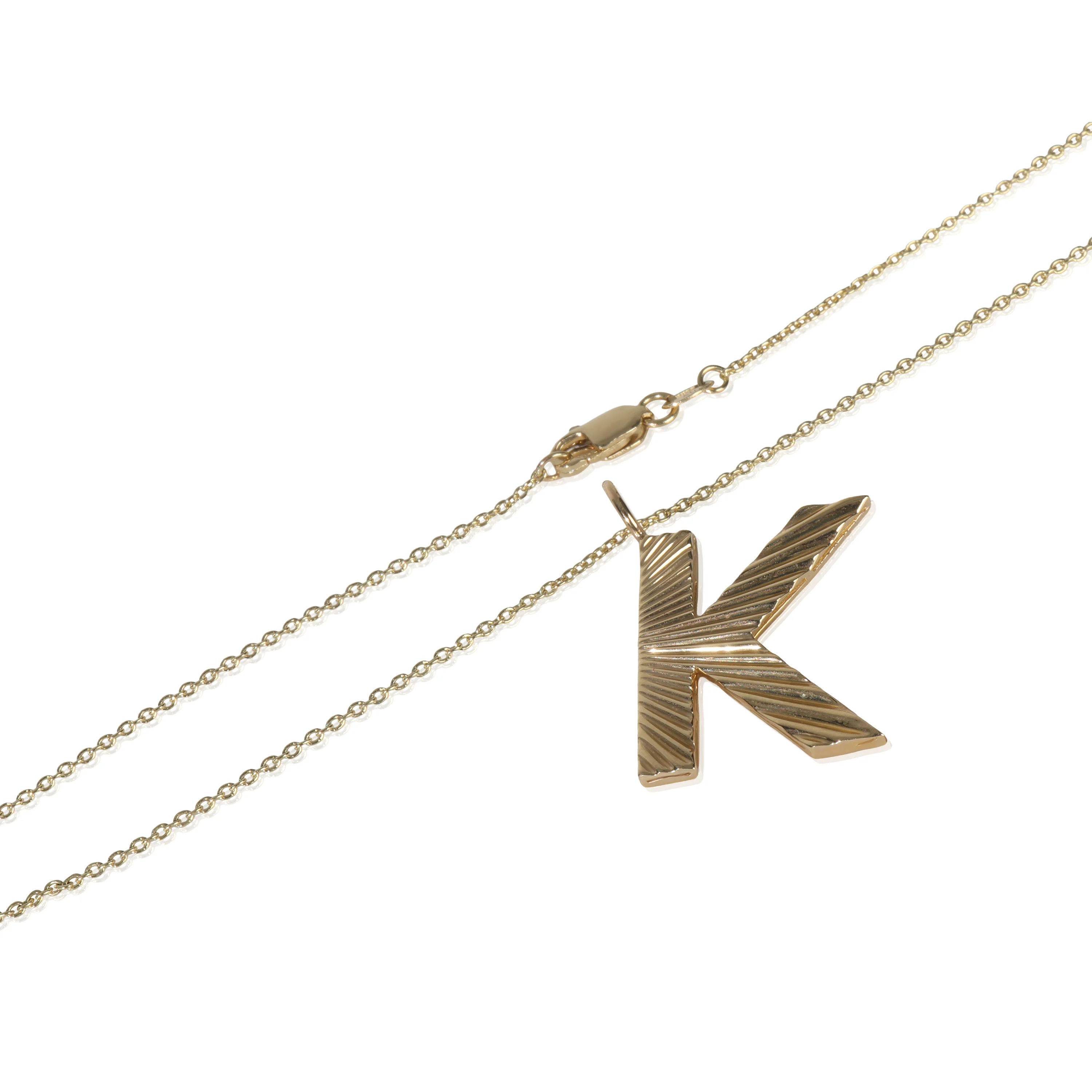 Yellow Gold  Sunburst Initial K Pendant - Image 2