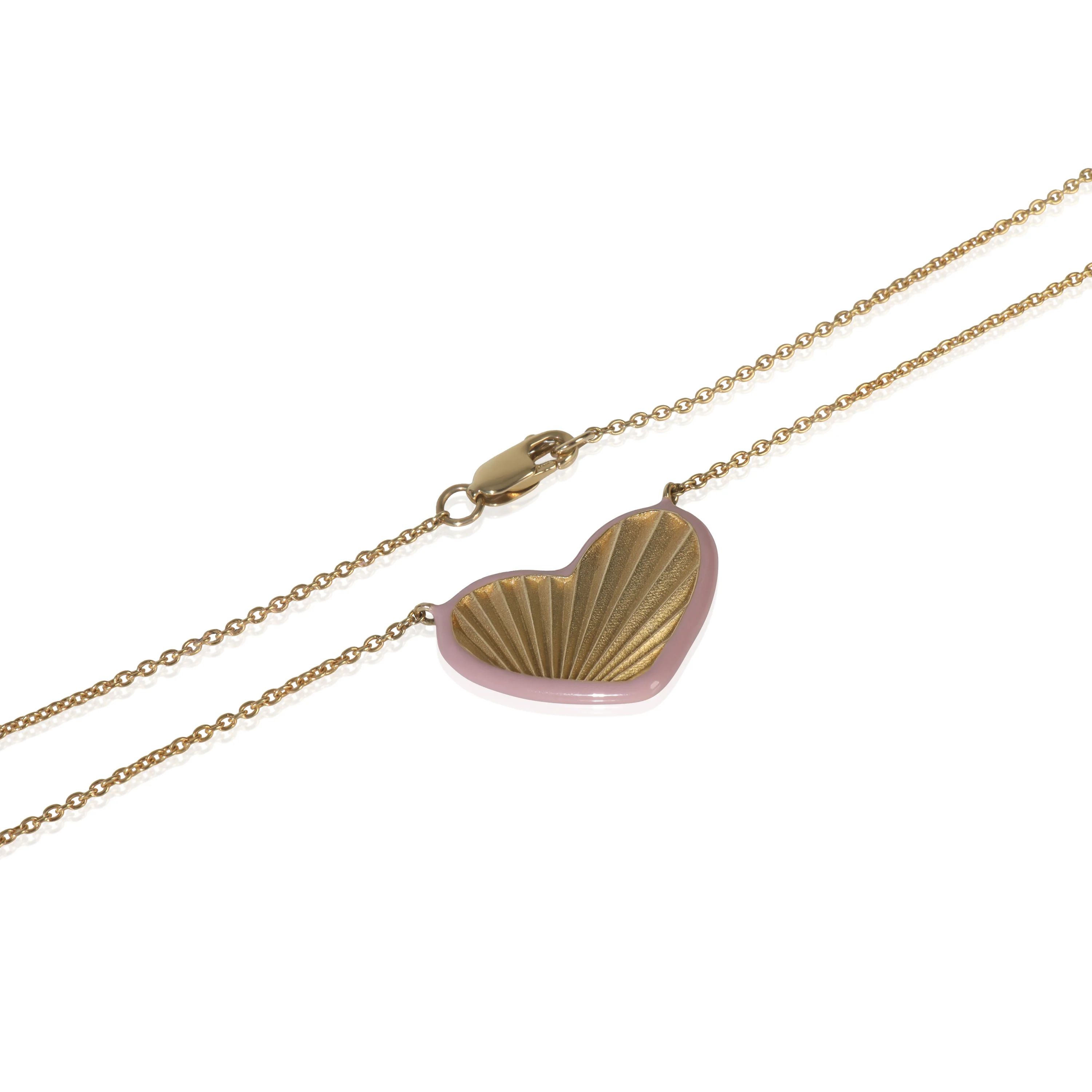 Yellow Gold  Sunburst Heart Pink Enamel Pendant - Image 2