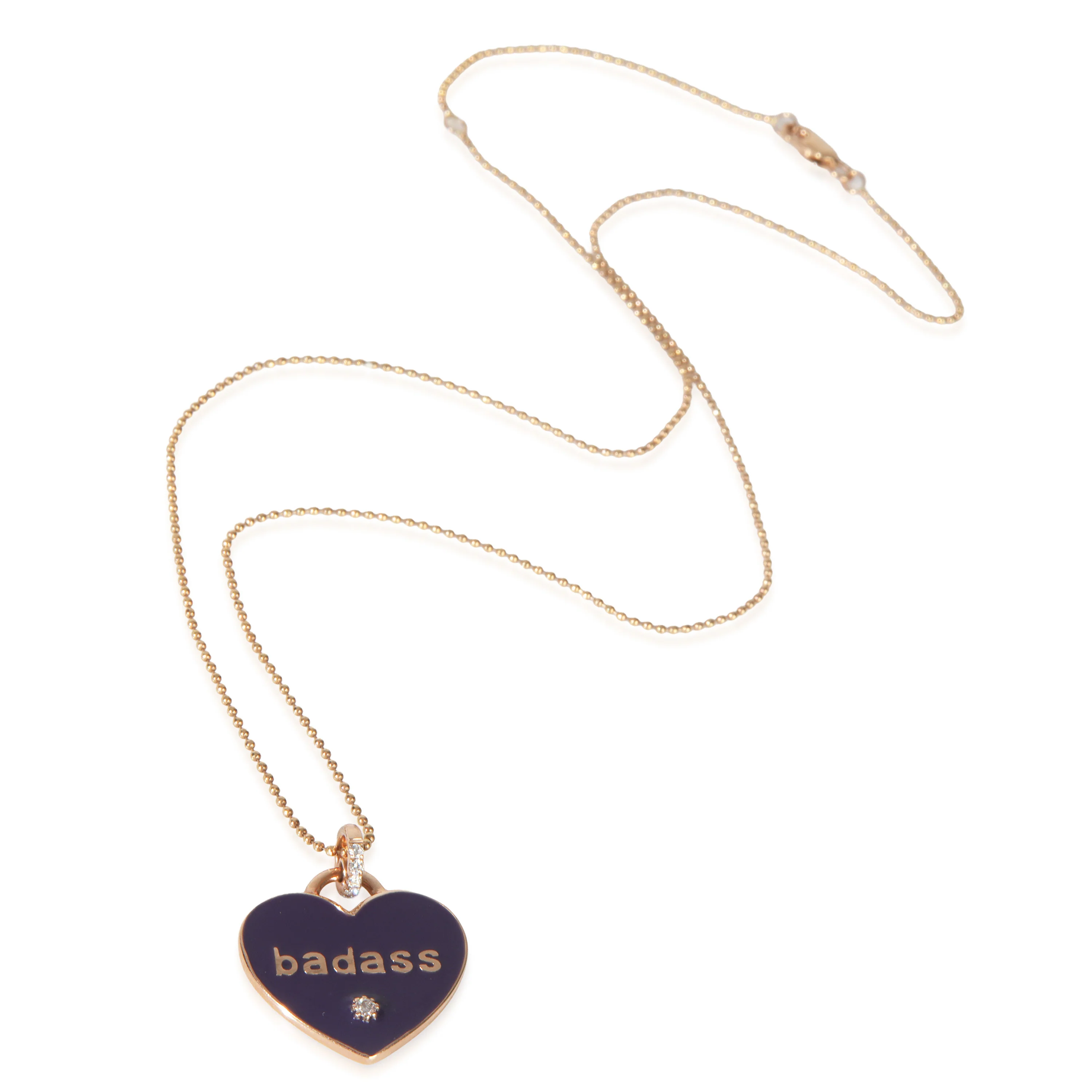 Rose Gold Diamond Purple Enamel Heart Pendant - Image 2