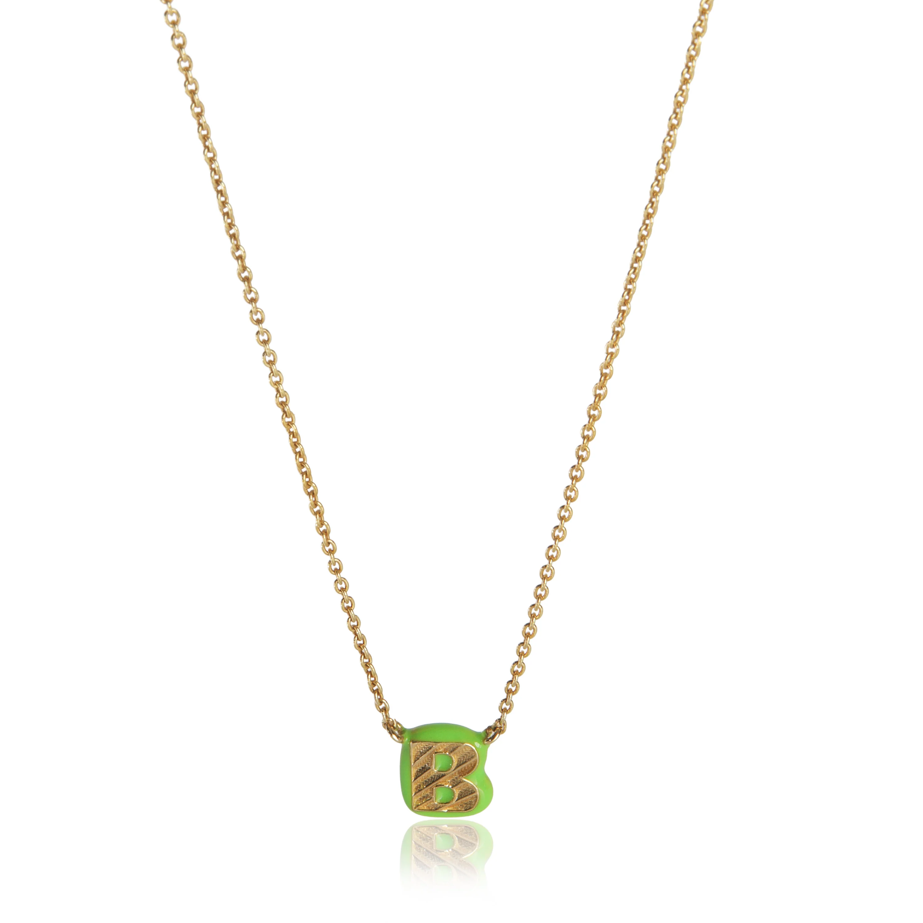 Yellow Gold Mini Green Enamel Initial B Pendant