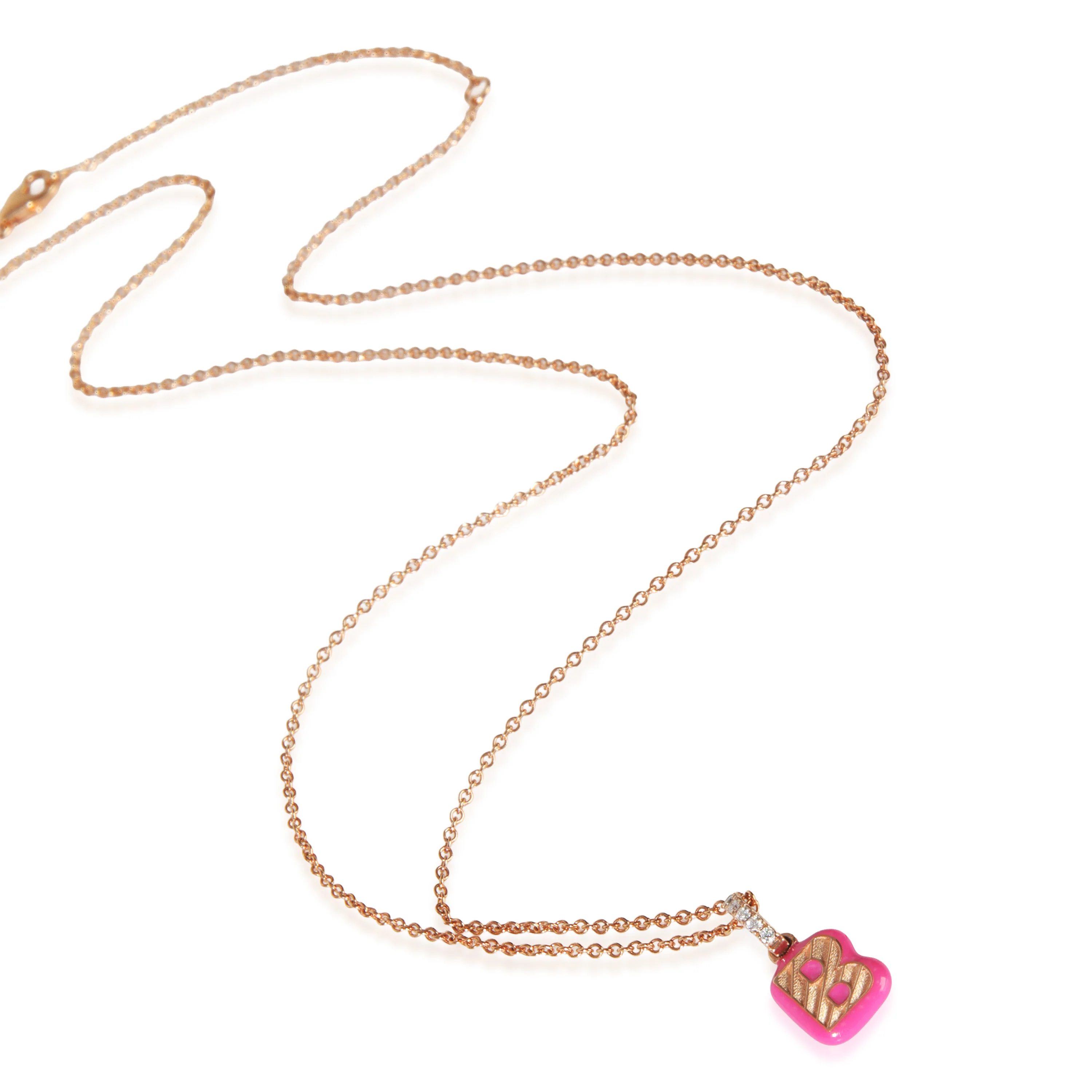 Rose Gold Diamond Hot Pink Enamel Mini Initial B Pendant - Image 2
