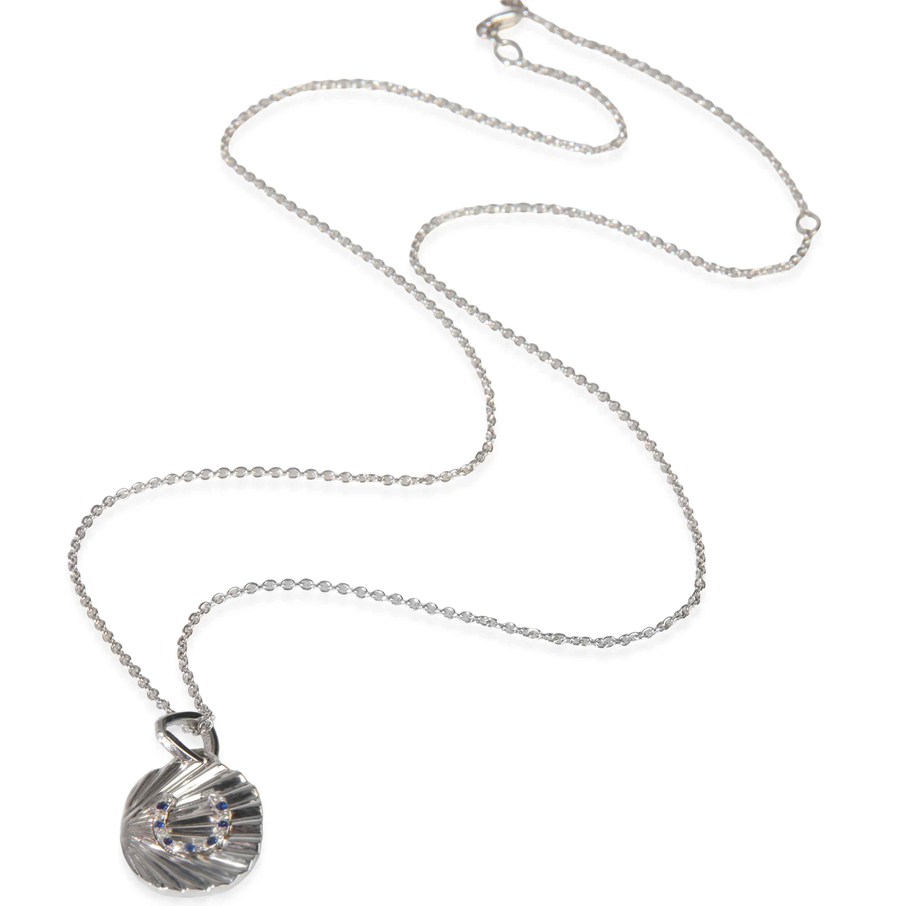 White Gold Sapphire and Diamond Oval Disc With Horseshoe Pendant - Image 2