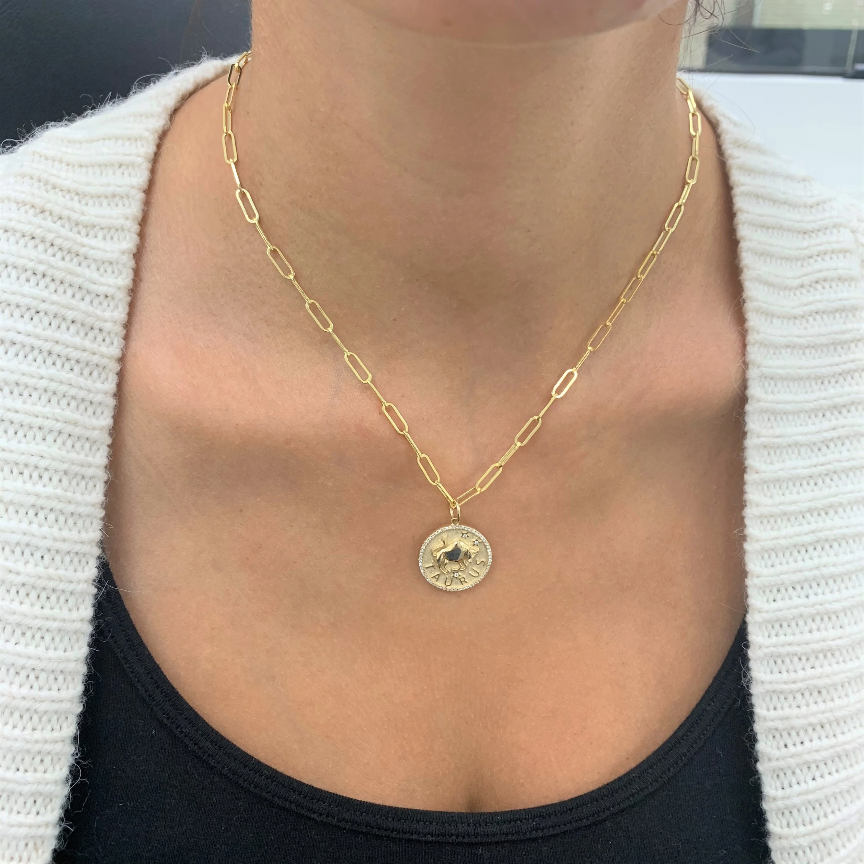 Aquarius Zodiac Diamond Necklace in 14KT Yellow Gold - Image 2