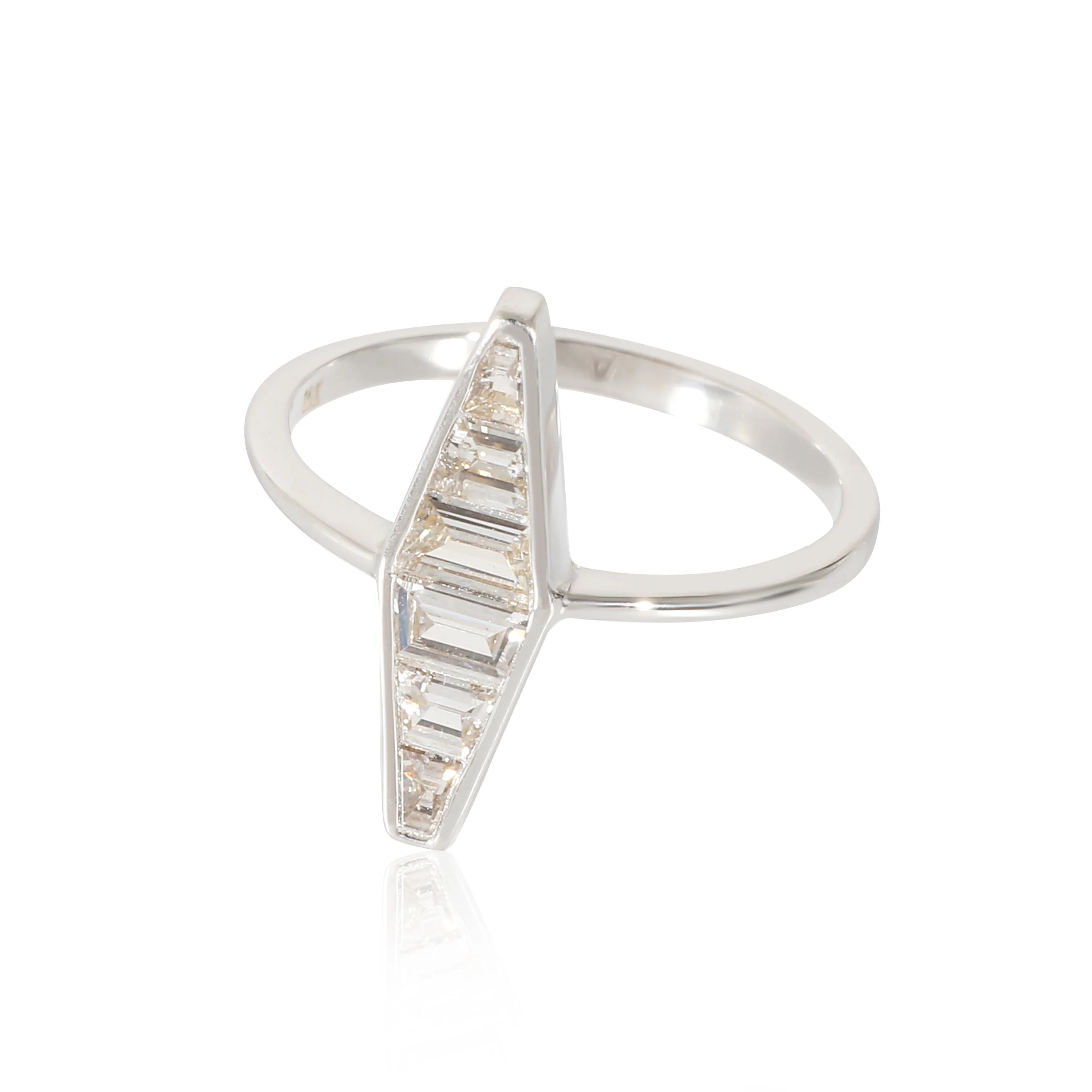 18K White Gold Baguette Diamond Elongated Fashion Ring, .55 Ctw.