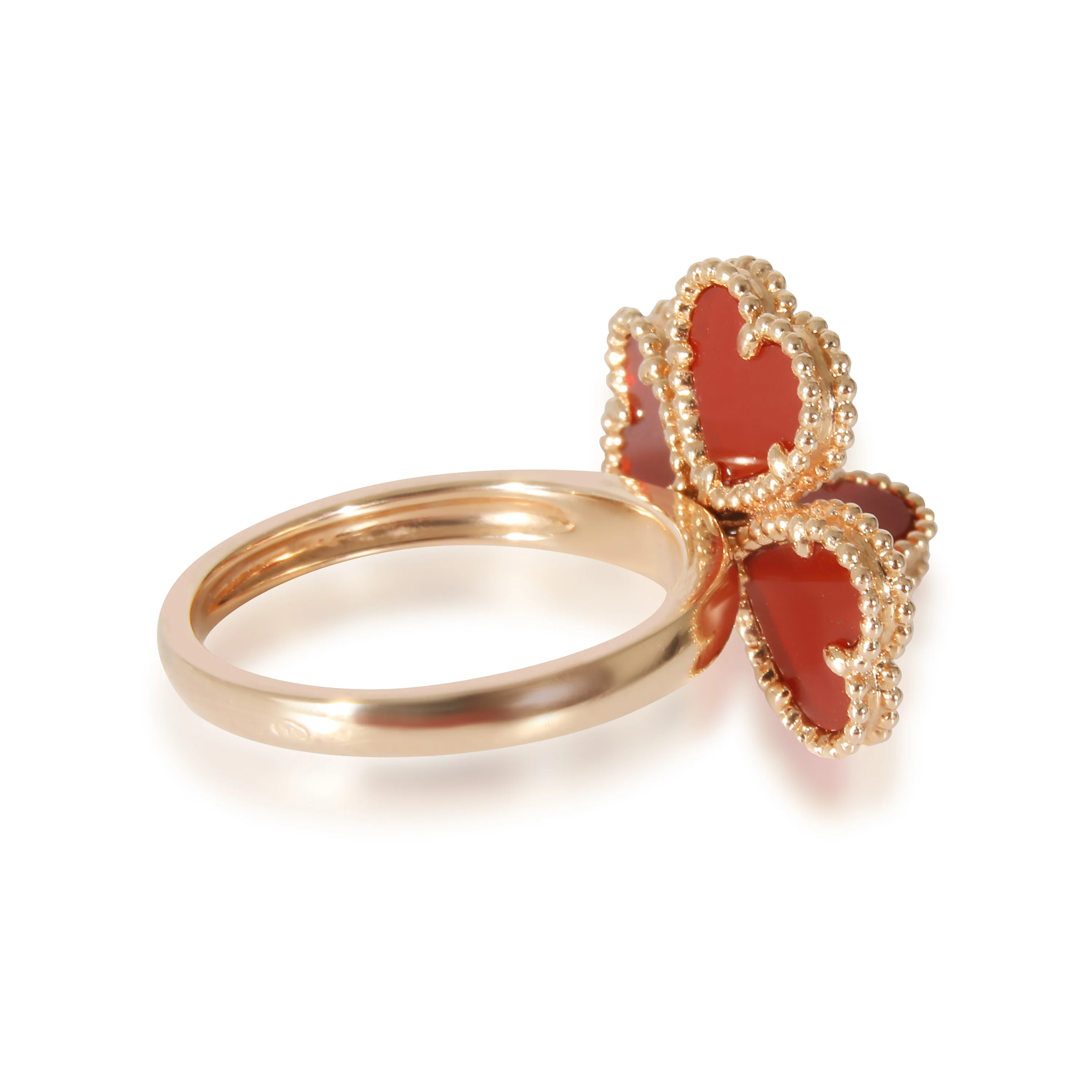 Van Cleef & Arpels Sweet Alhambra Effeuillage Carnelian 18KT Gold Ring 0.09CTW - Image 3