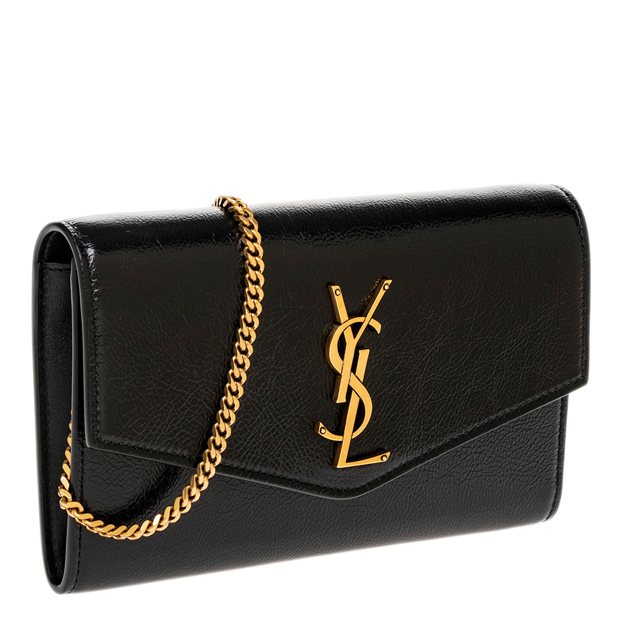 Black Shiny Grained Leather Uptown Chain Wallet - Image 2