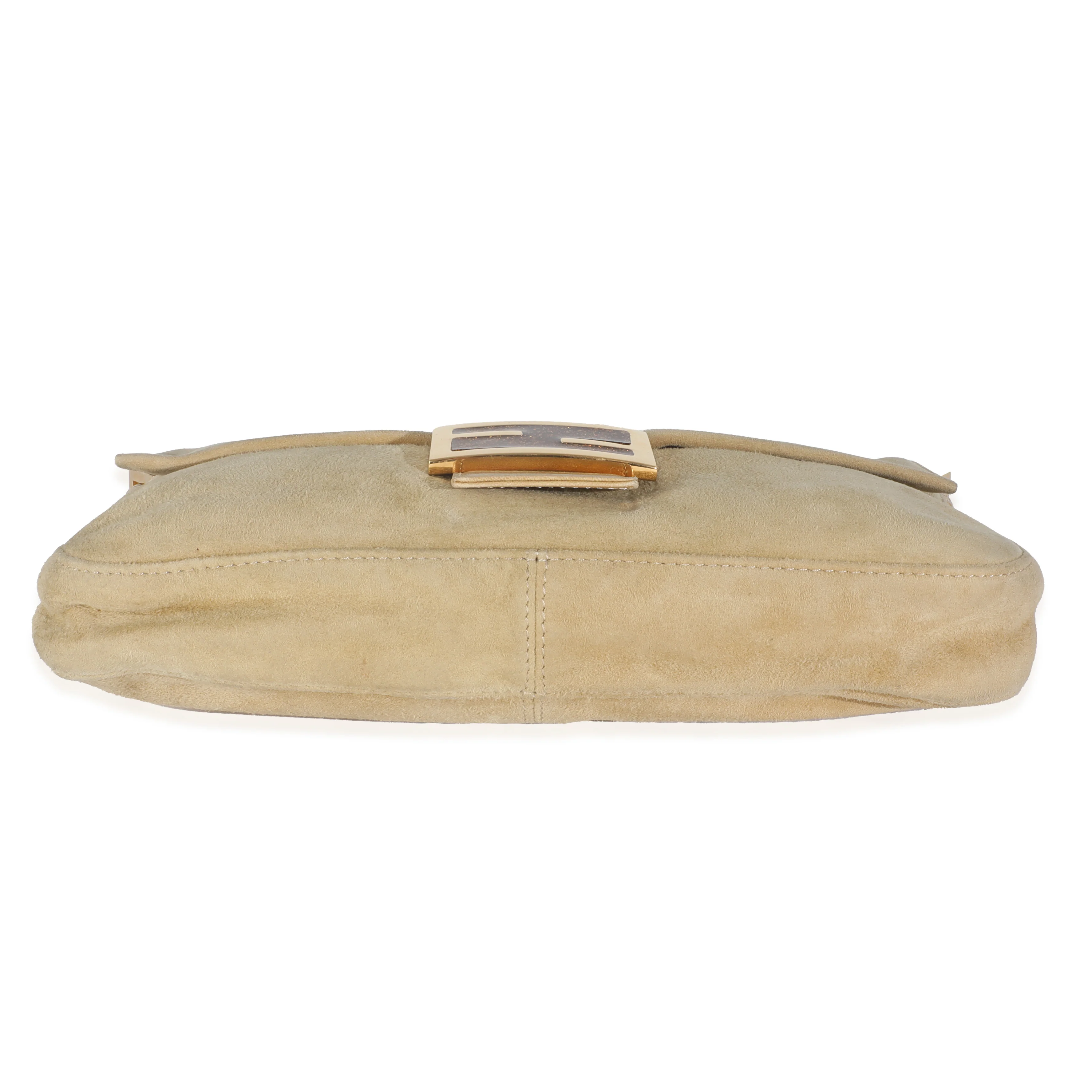 Beige Suede Glitter Enamel Resin Baguette Bag - Image 5