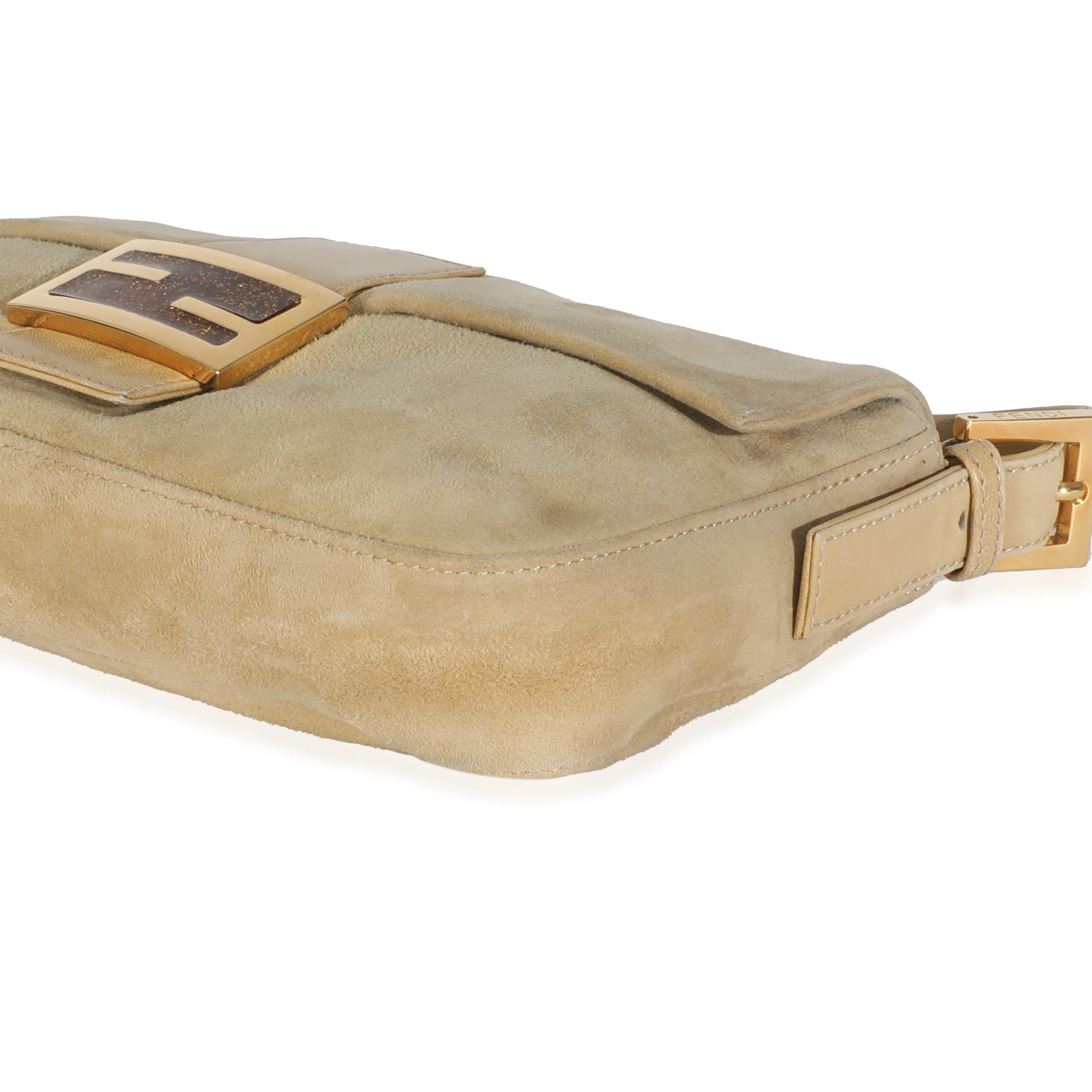 Beige Suede Glitter Enamel Resin Baguette Bag - Image 6